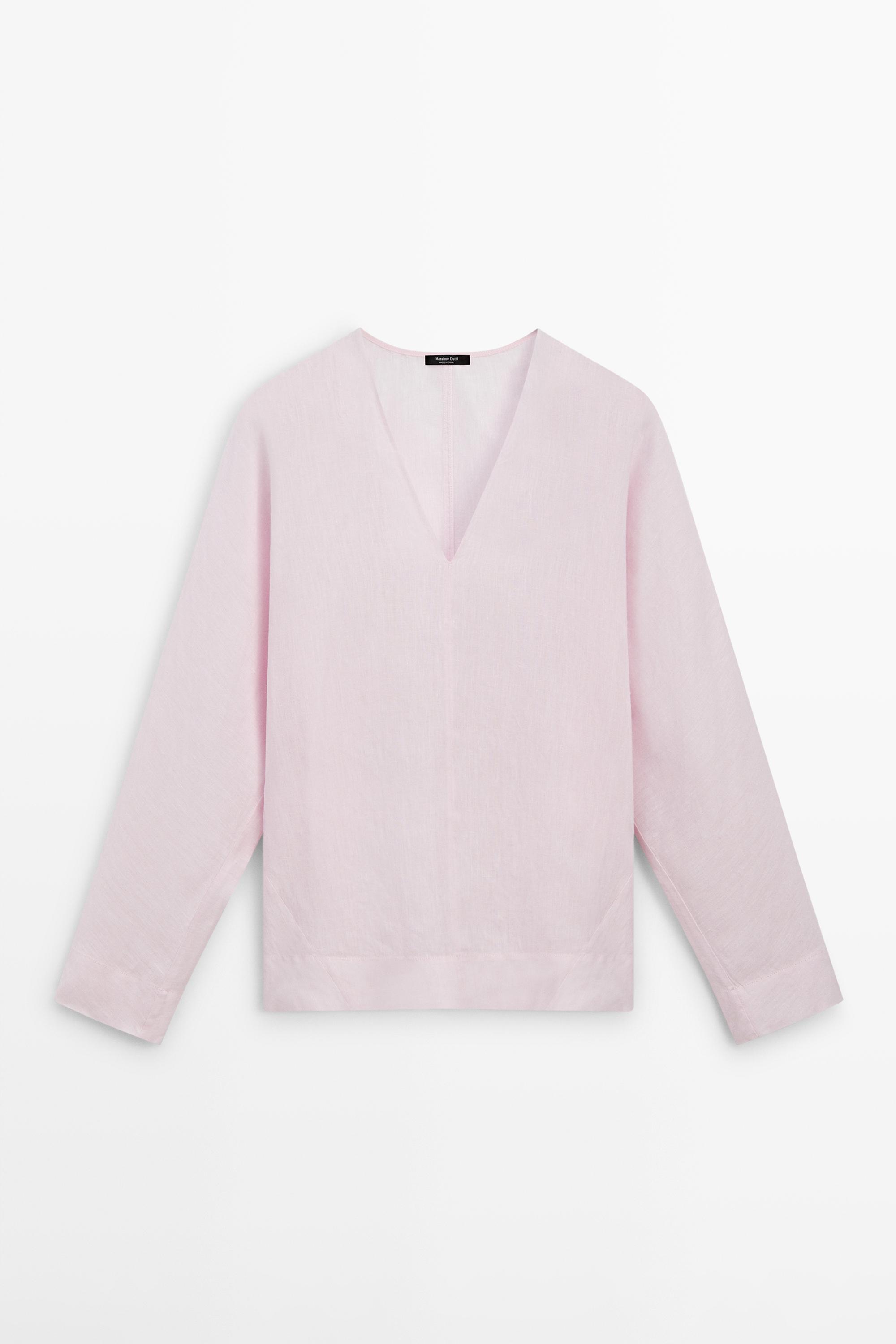 100% linen V-neck blouse