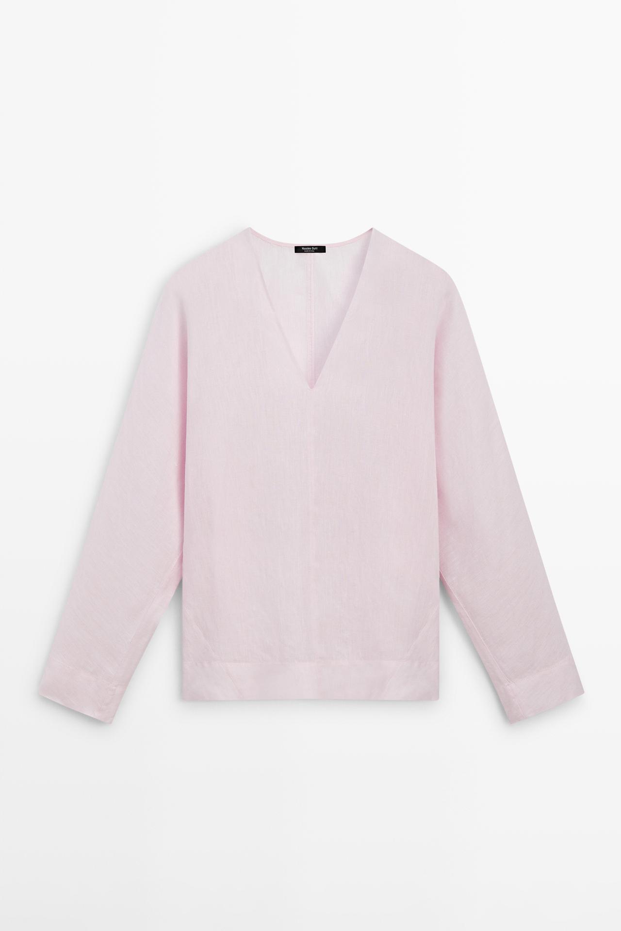Massimo Dutti - Dame - Bluse Med V-Hals I 100 % Hør - Rosa - Xs