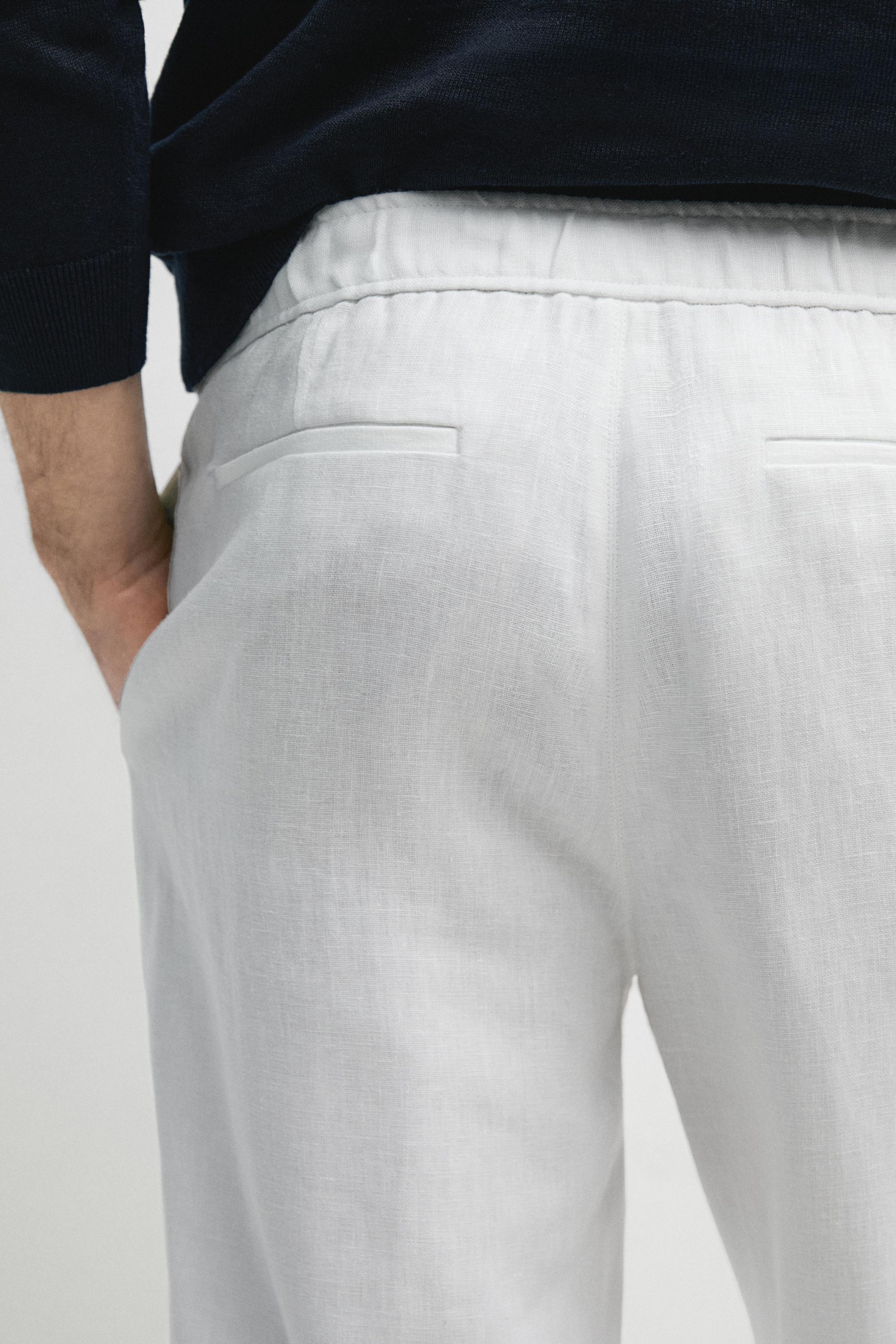 Linen jogger fit pants — WHITE
