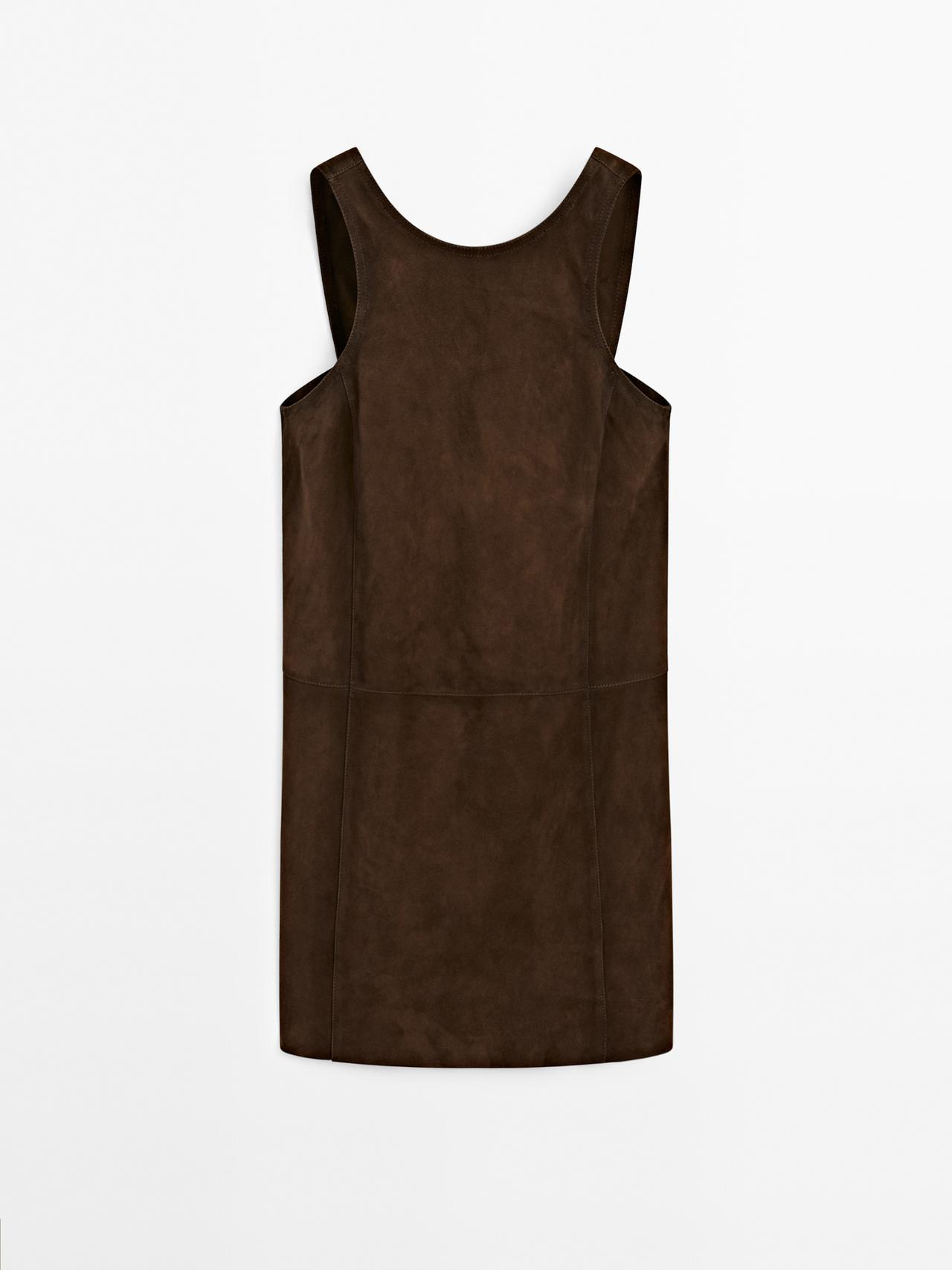 Massimo Dutti - Dame - Minikjole I Ruskind - Brun - S
