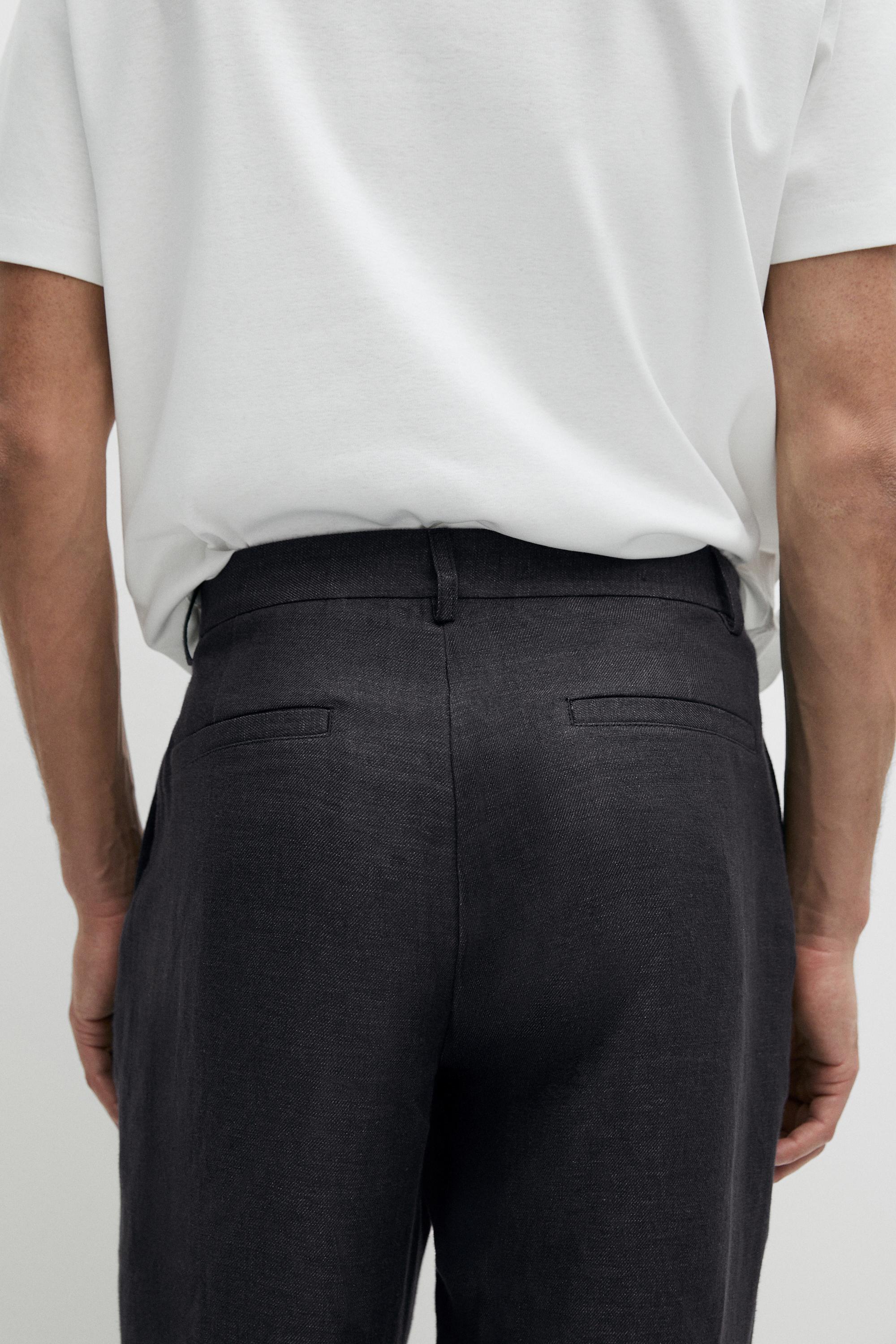 100% linen total look melange trousers — INK BLUE