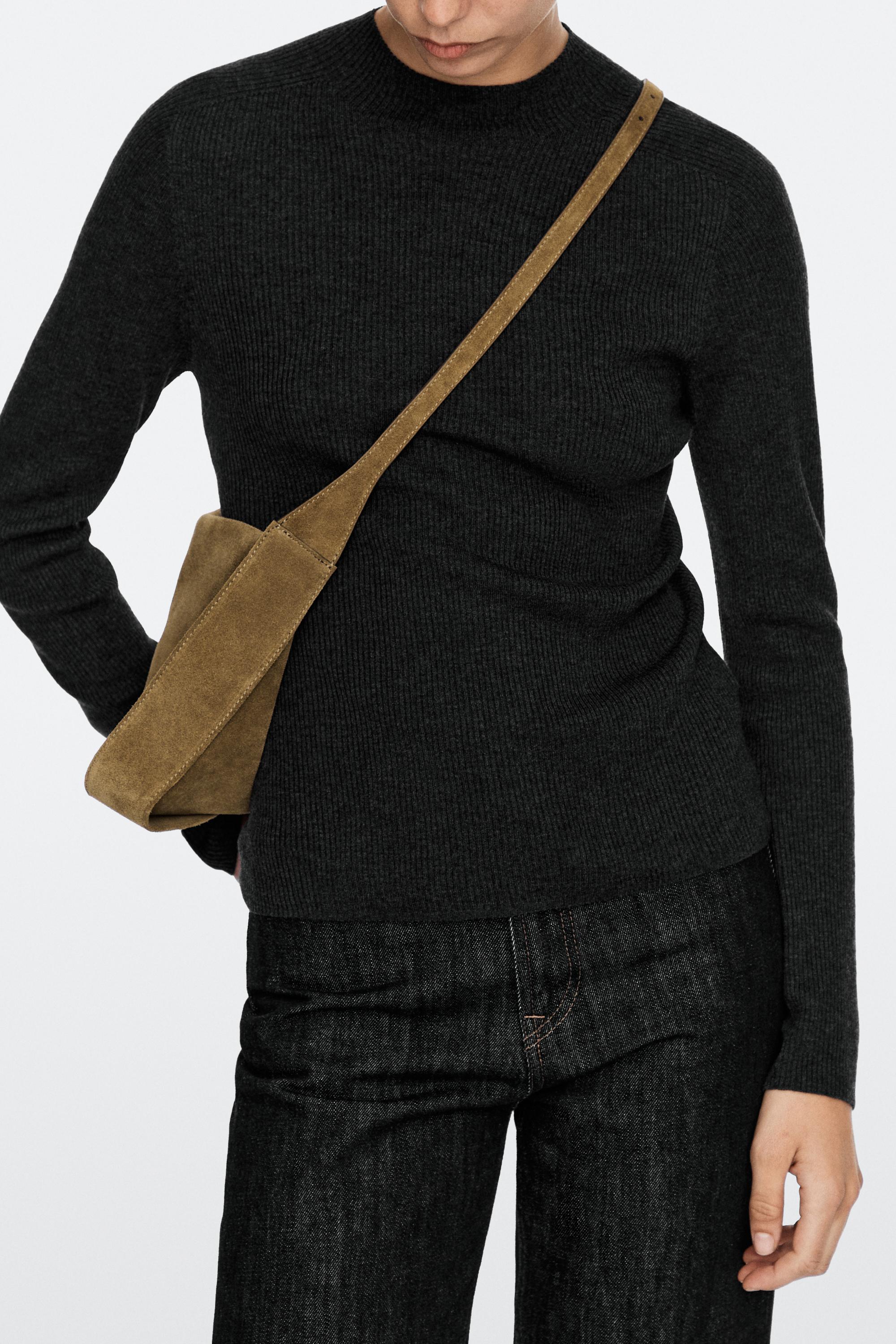 Split suede leather crossbody bag — KHAKI GREEN