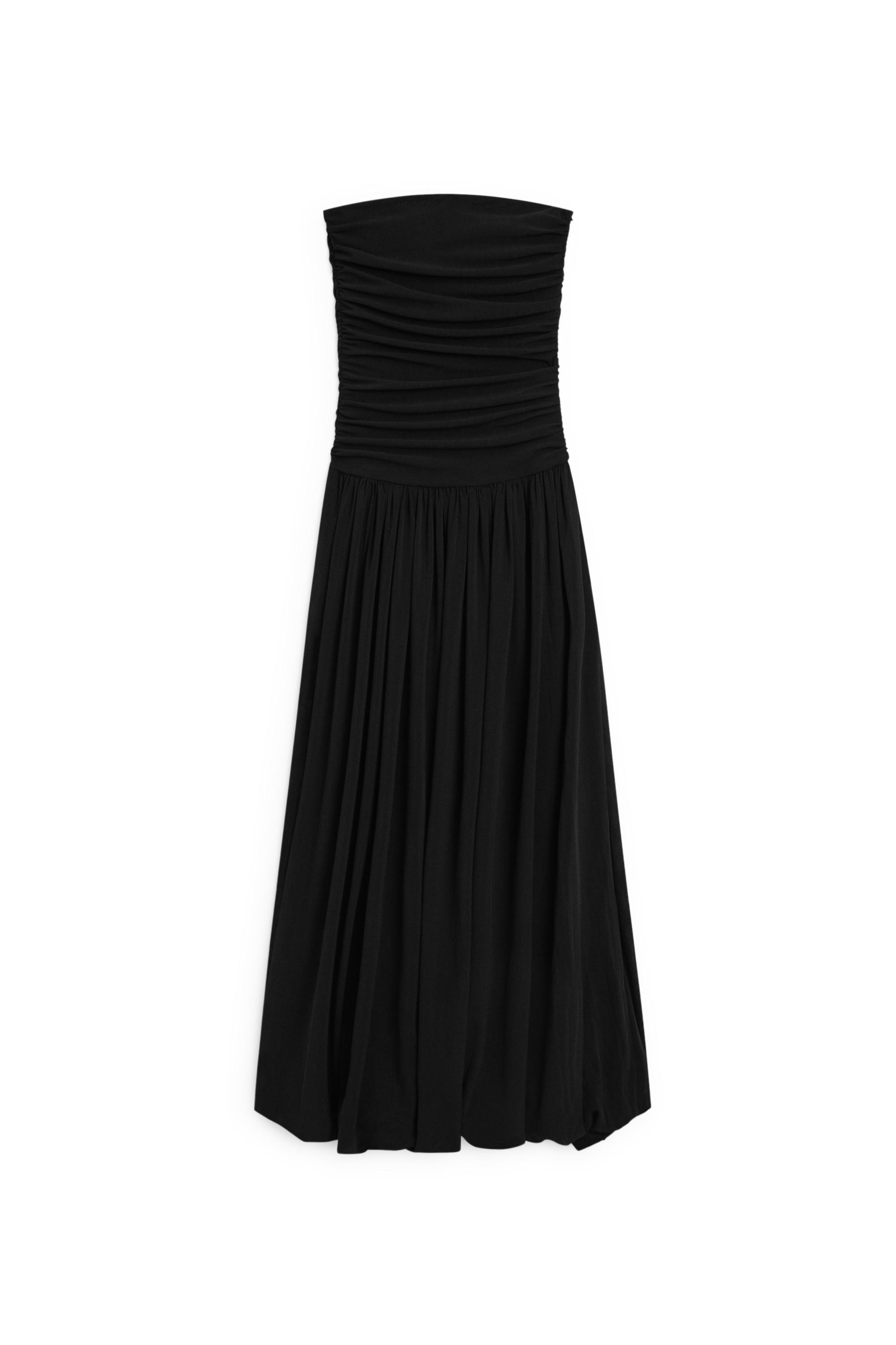 Strapless balloon midi dress — BLACK