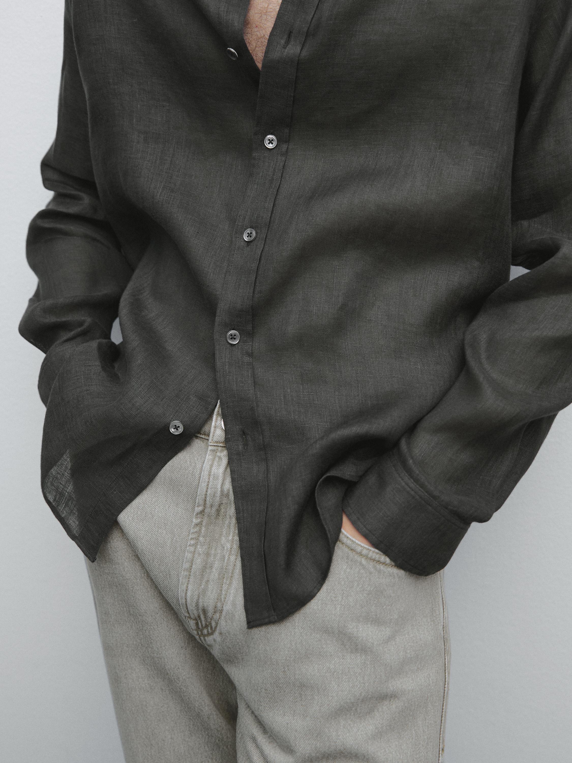 Camisa regular fit 100% lino