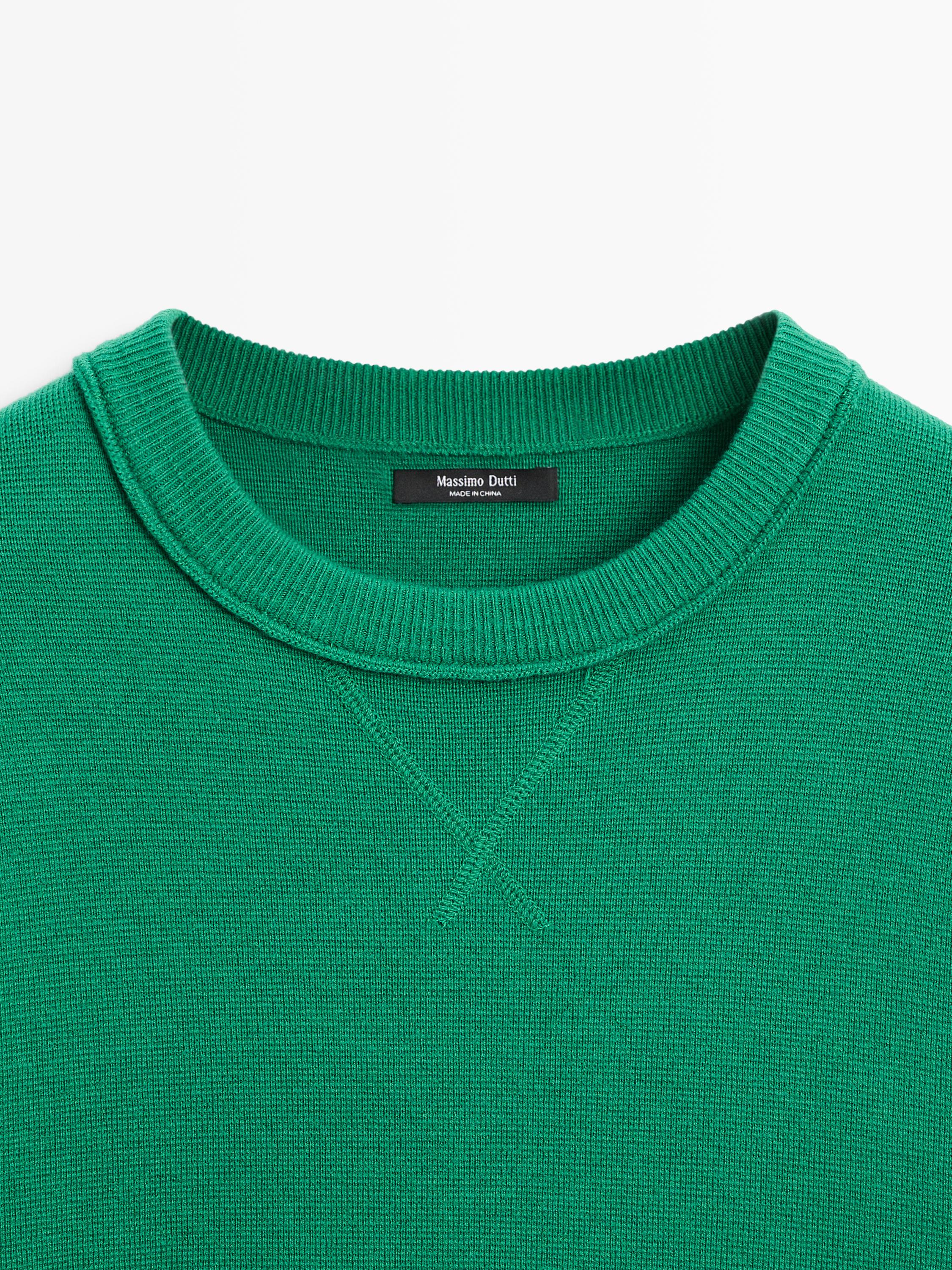 Cotton blend knit sweater — Green billiard