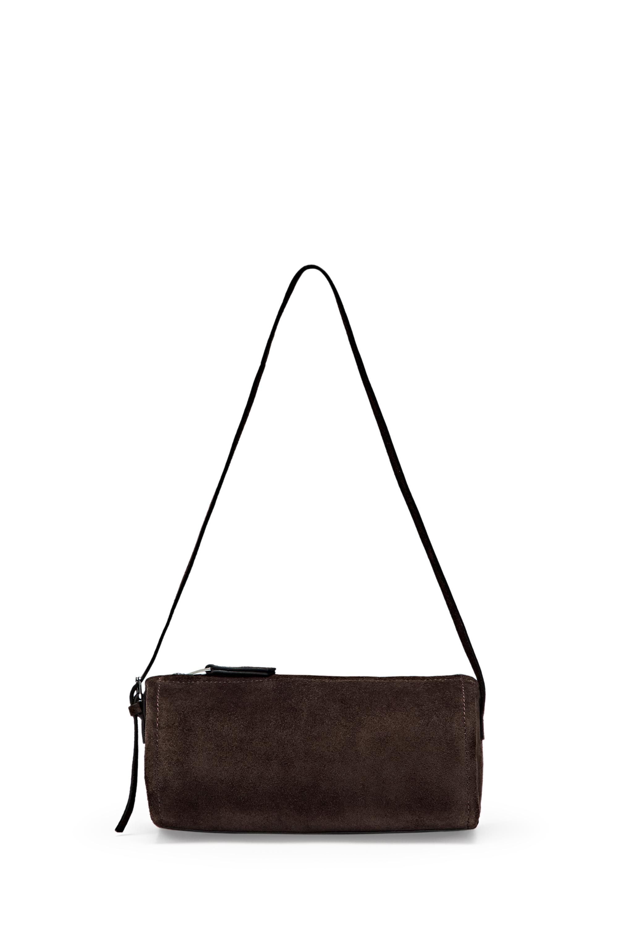 Split suede leather crossbody bag — Chocolate