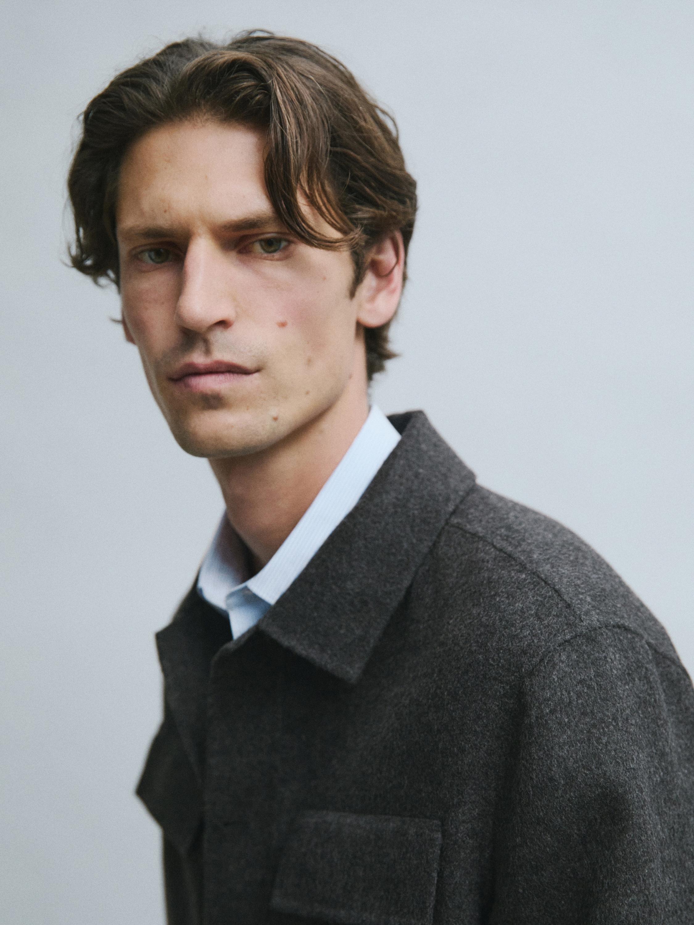 Wool blend overshirt with pocket detail — CHARCOAL