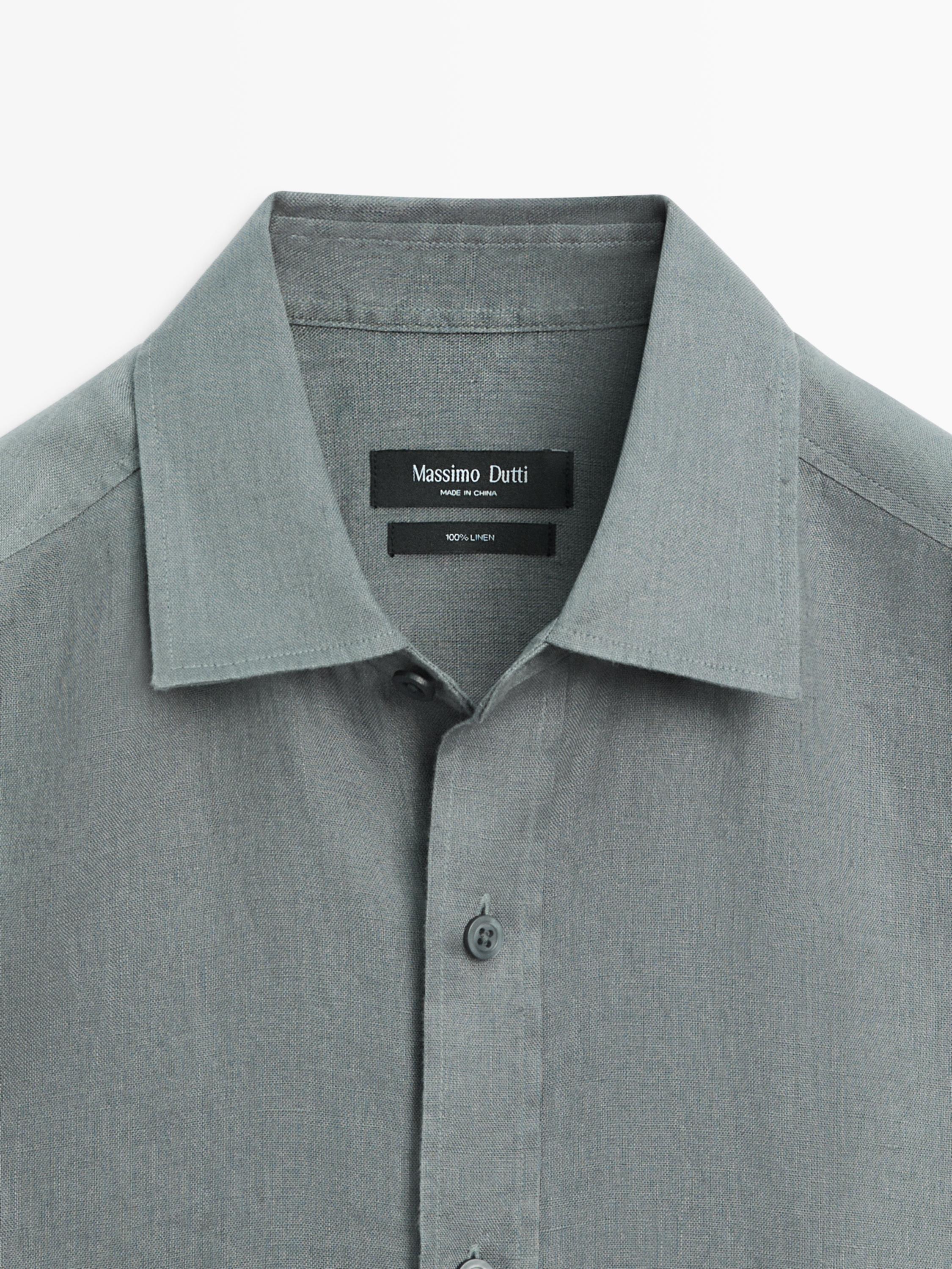 100% linen regular fit short sleeve shirt — GREY