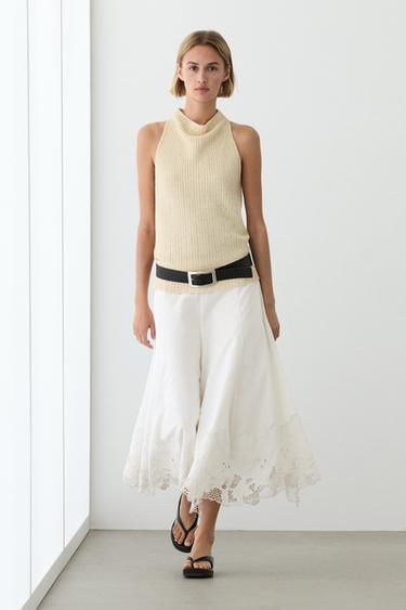 Flared midi skirt with embroidery — WHITE 1