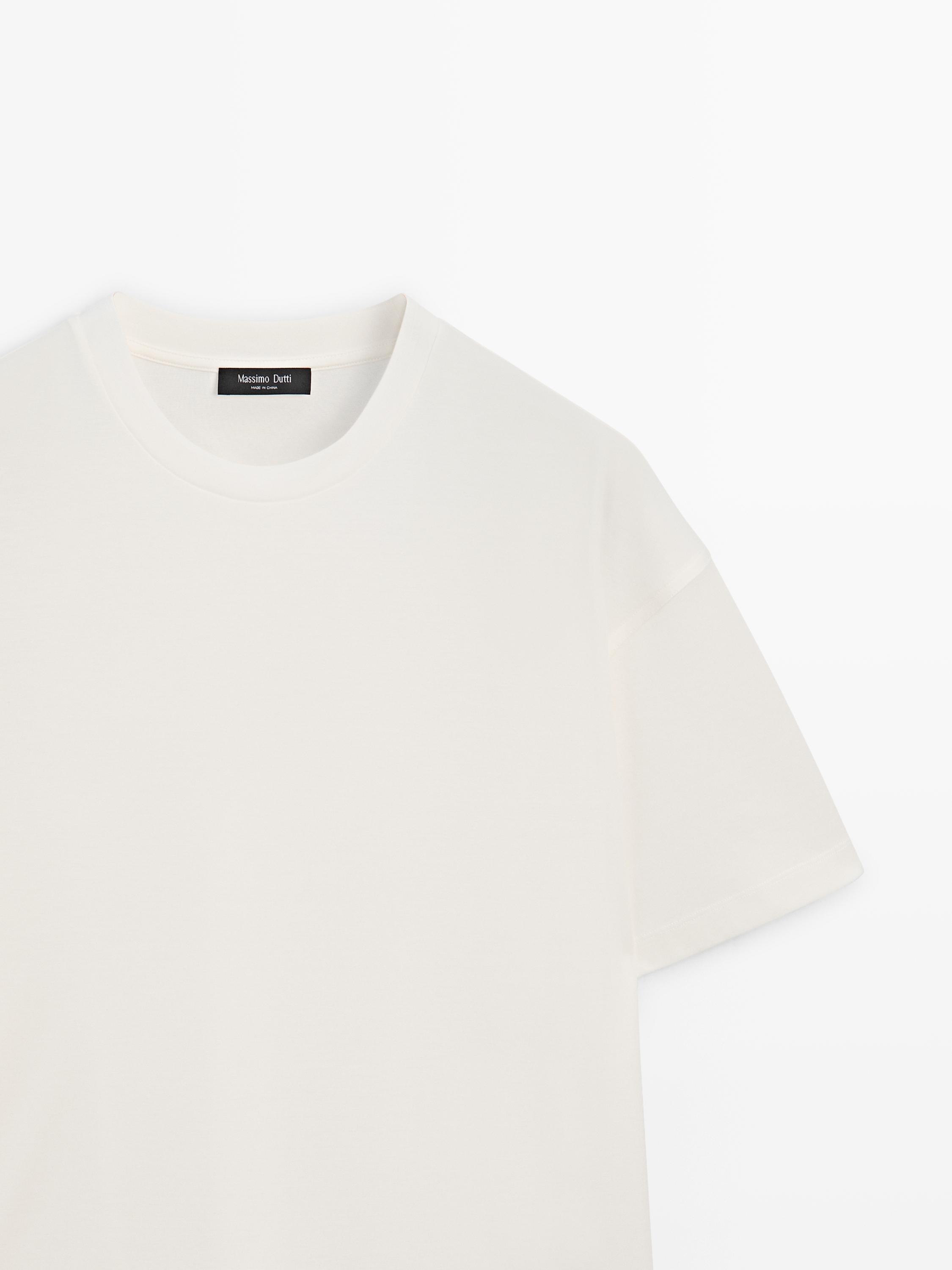 Boxy fit short sleeve cotton blend T-shirt — CREAM