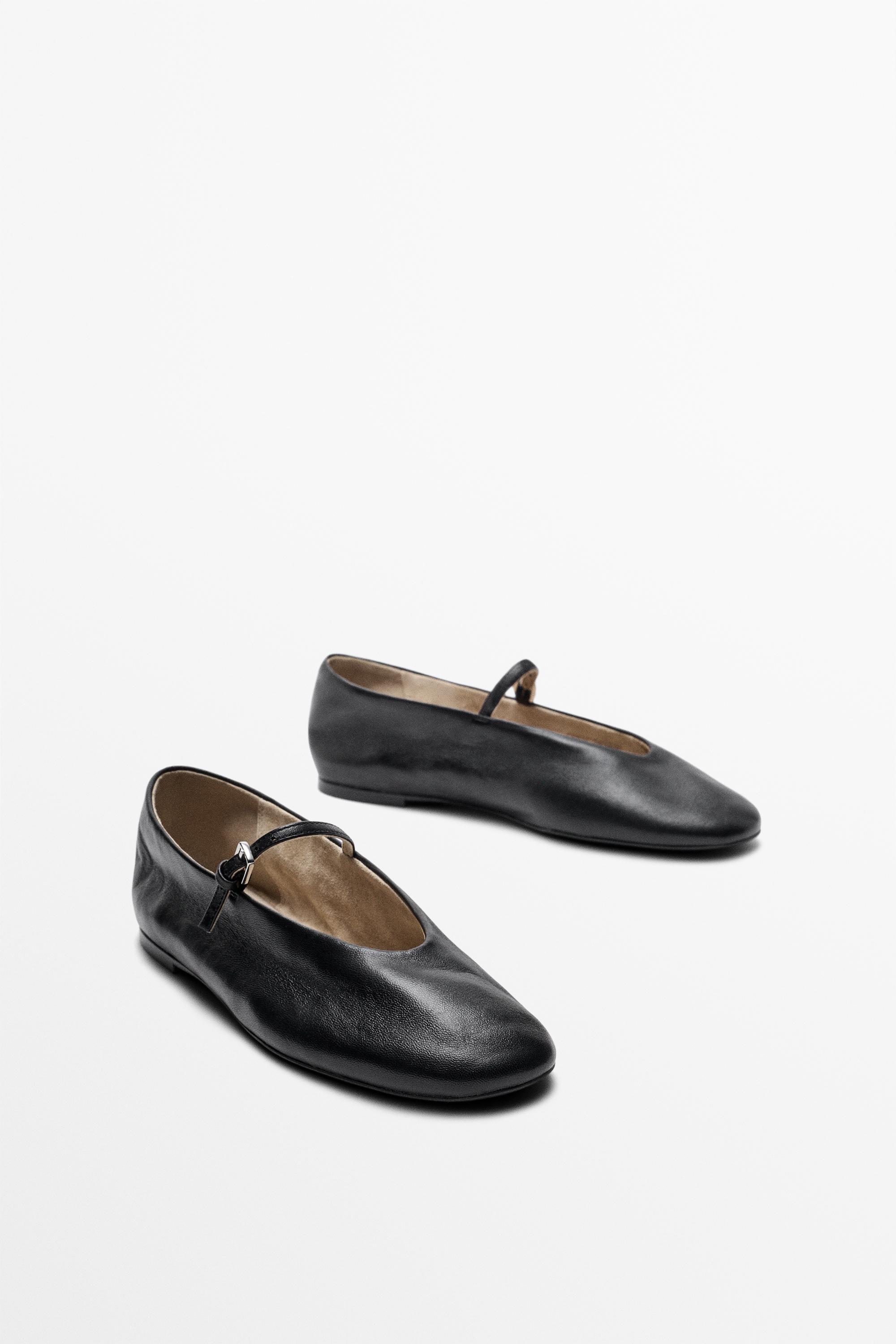 Soft leather ballerinas — BLACK