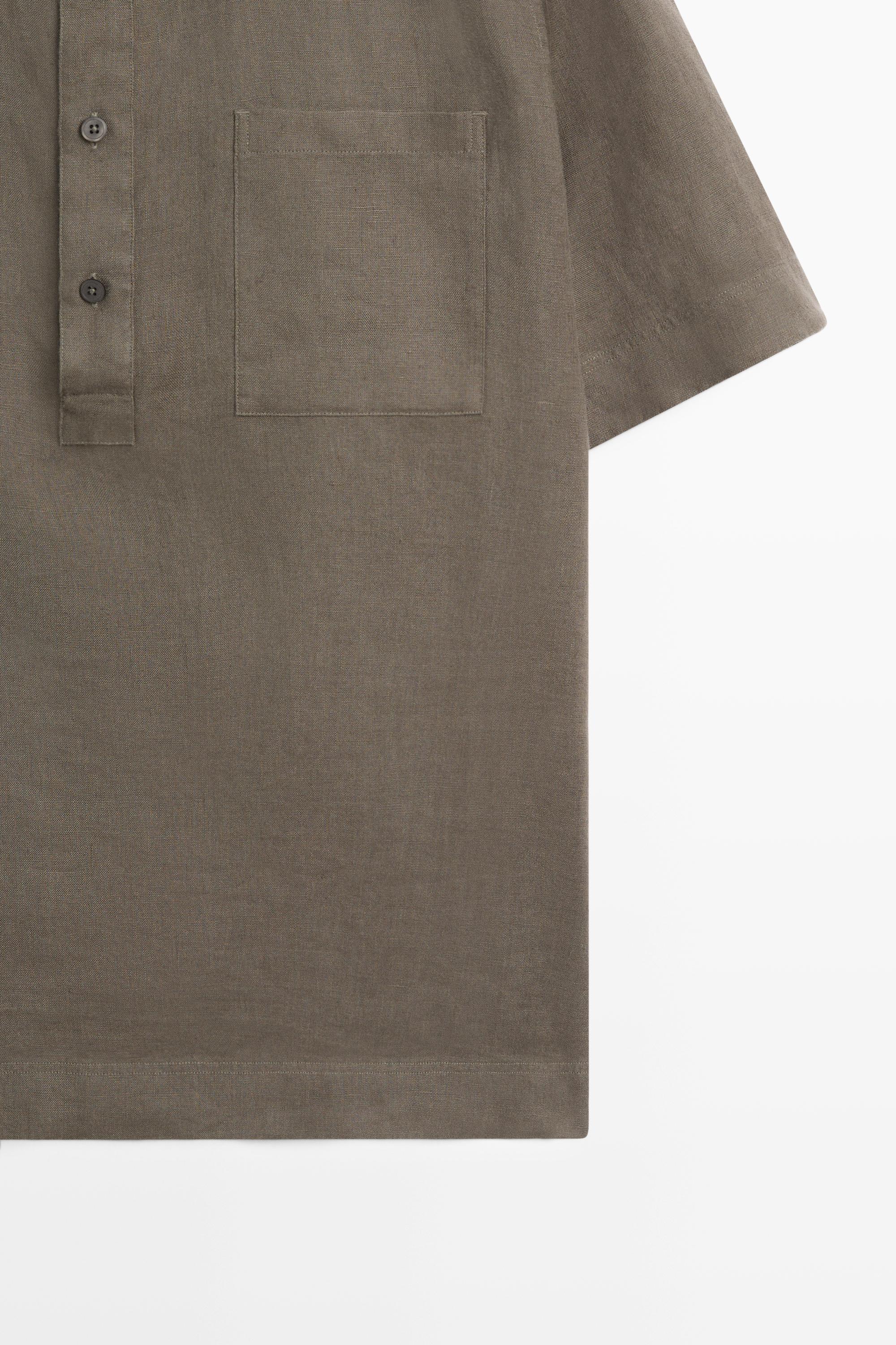 100% linen regular fit polo shirt — DARK GREEN