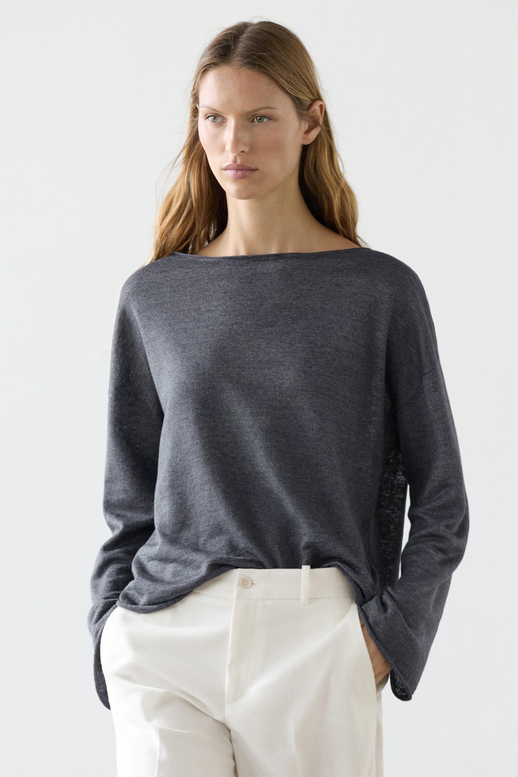 ニット/セーター lappartment Linen Boat neck Knit 100% linen knit boat neck sweater · Off White, Navy Blue, Sky Blue