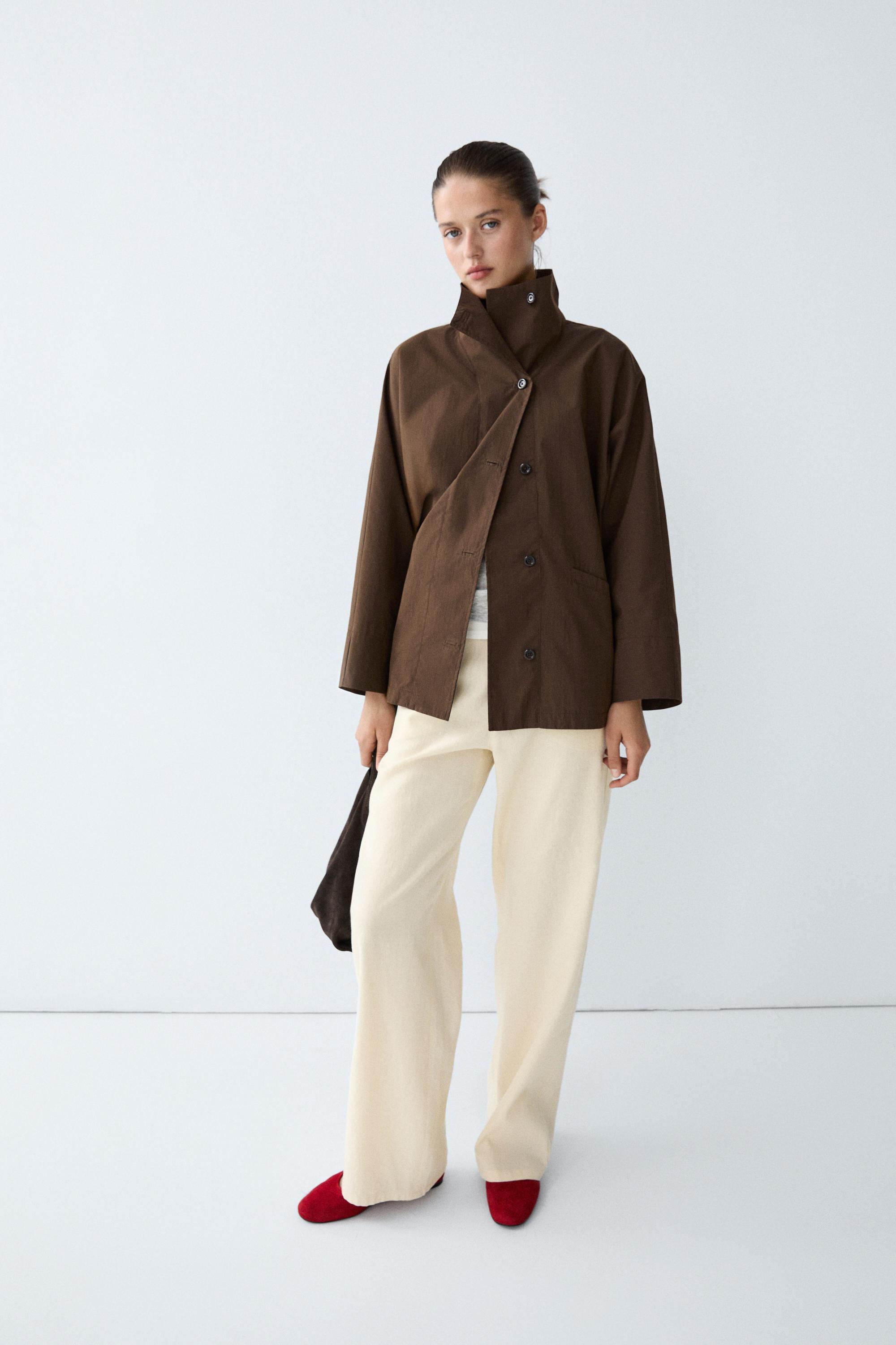 Cape jacket with collar detail — BROWN