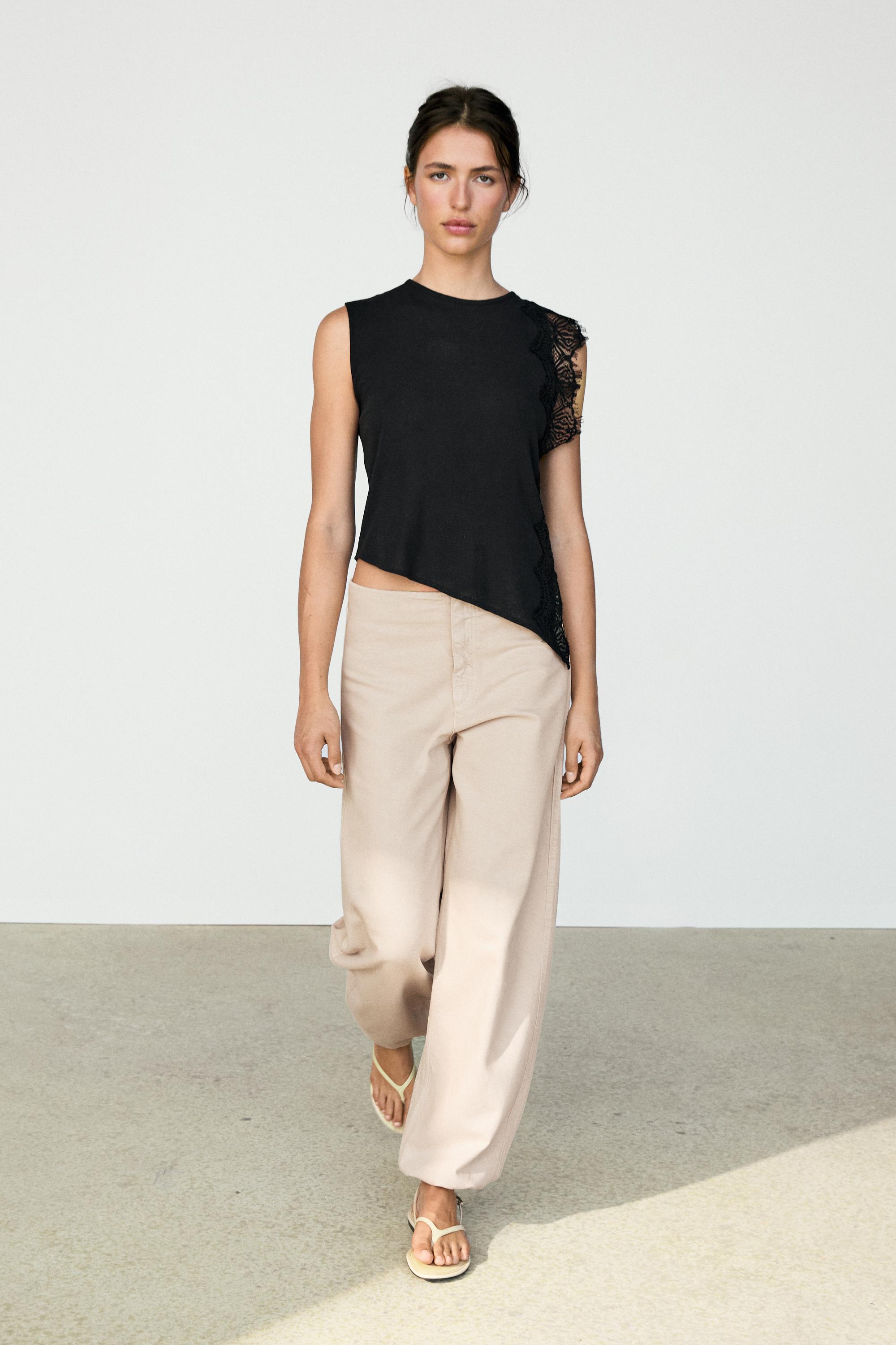 Sleeveless top with lace detail — BLACK