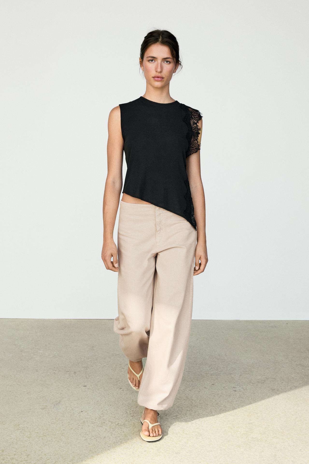 Sleeveless top with lace detail — BLACK