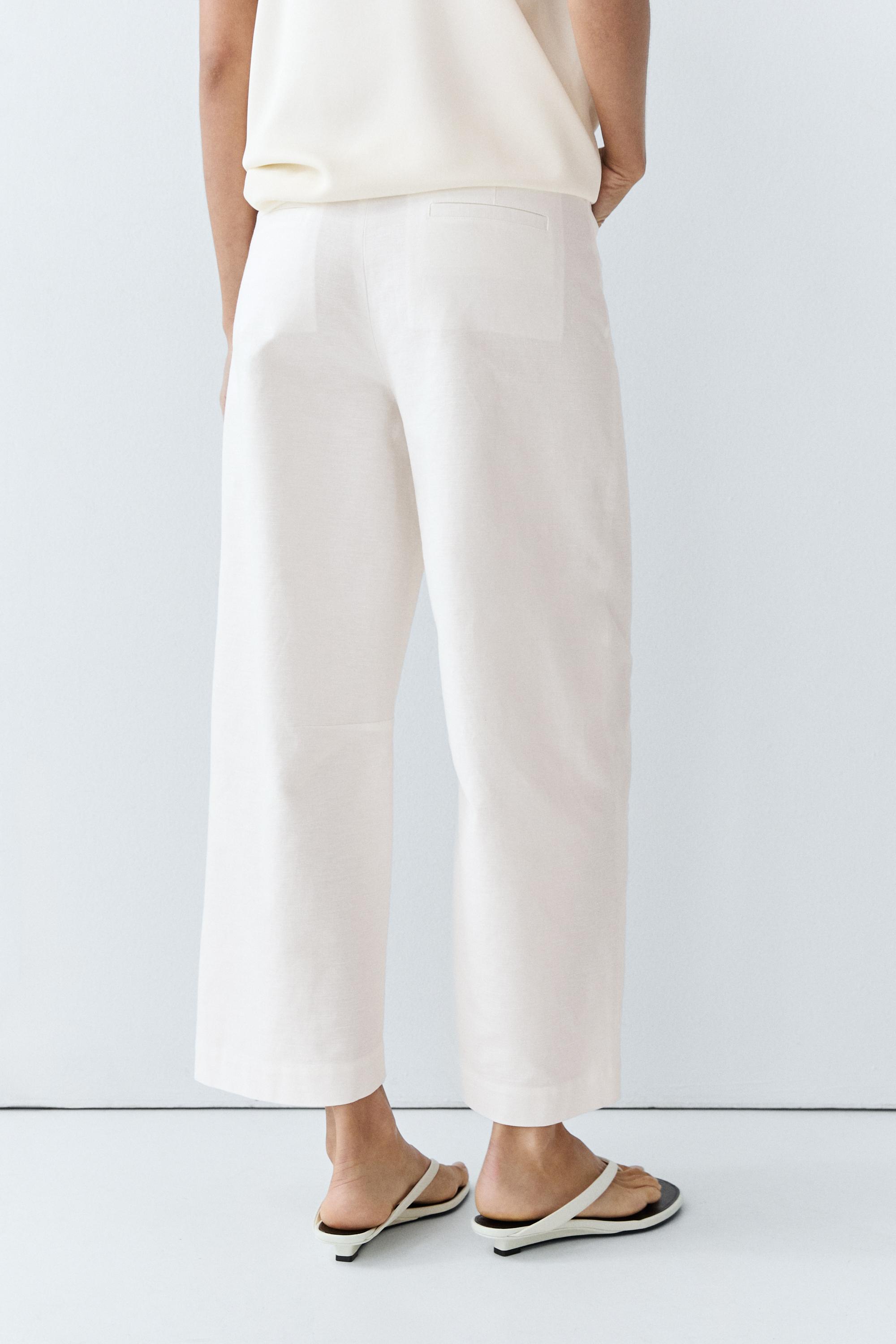 Cotton linen blend barrel fit pants — Off white