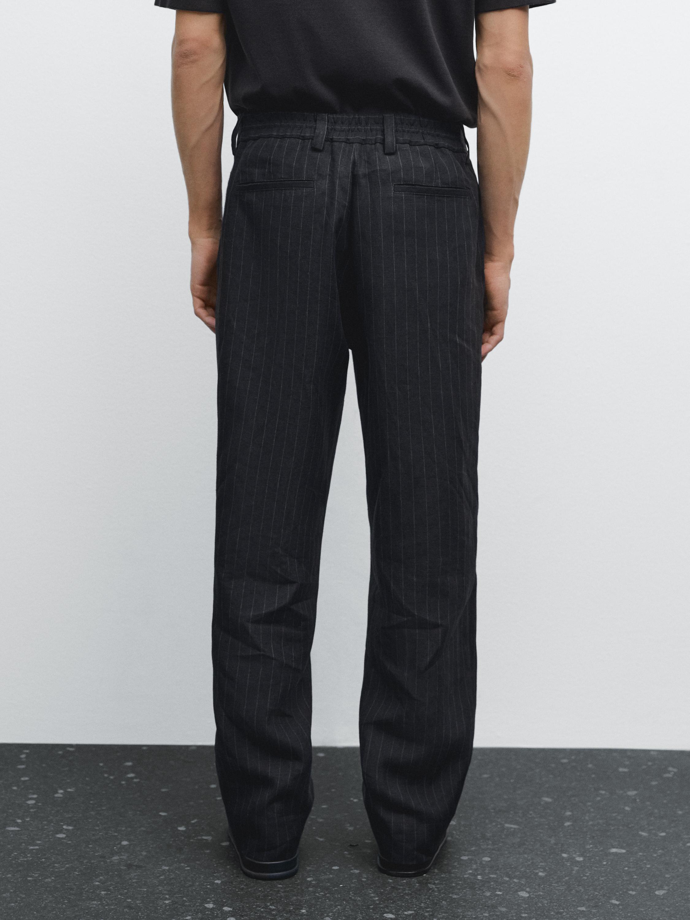 100% linen striped trousers