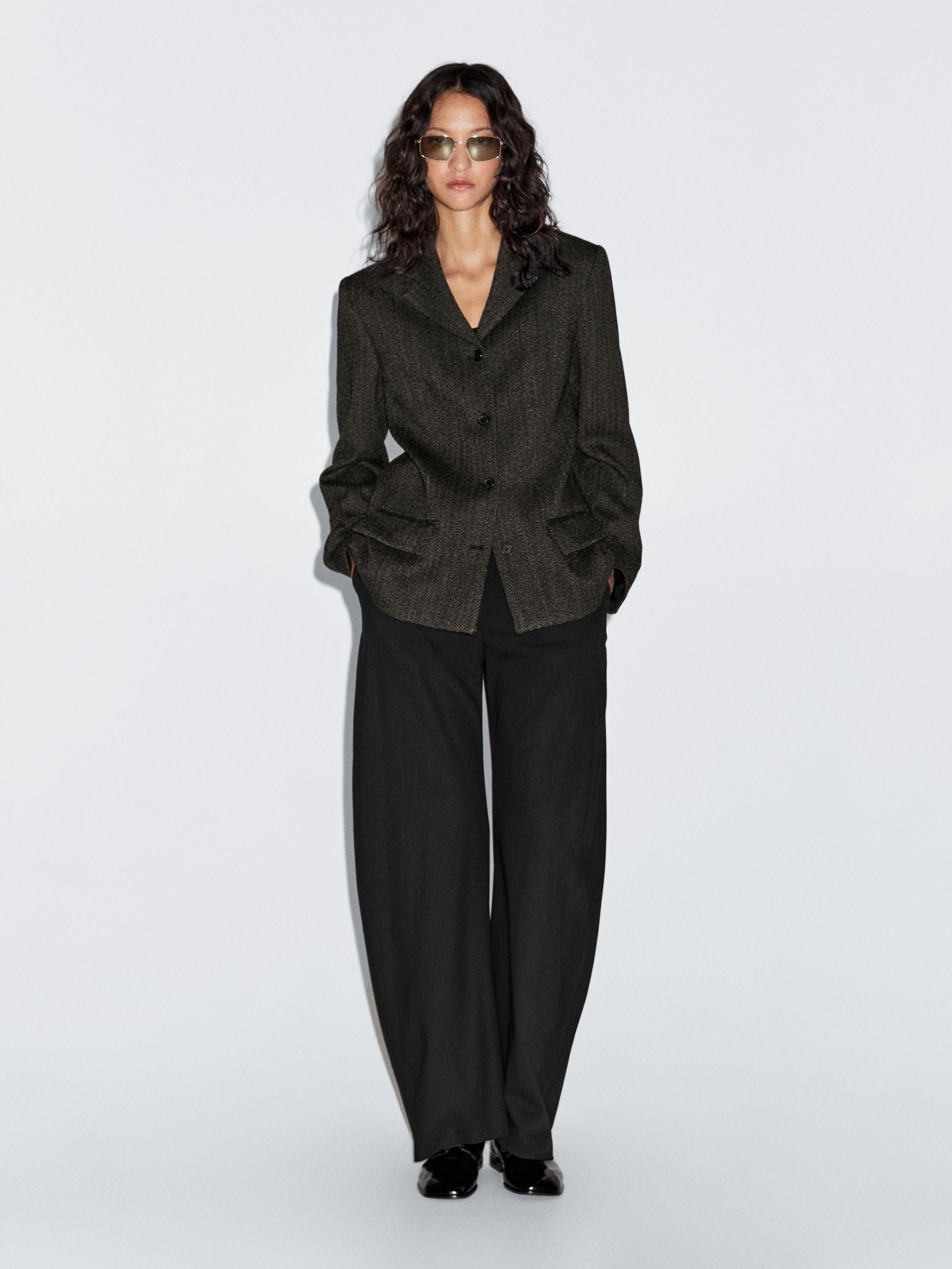 Herringbone wool blend blazer