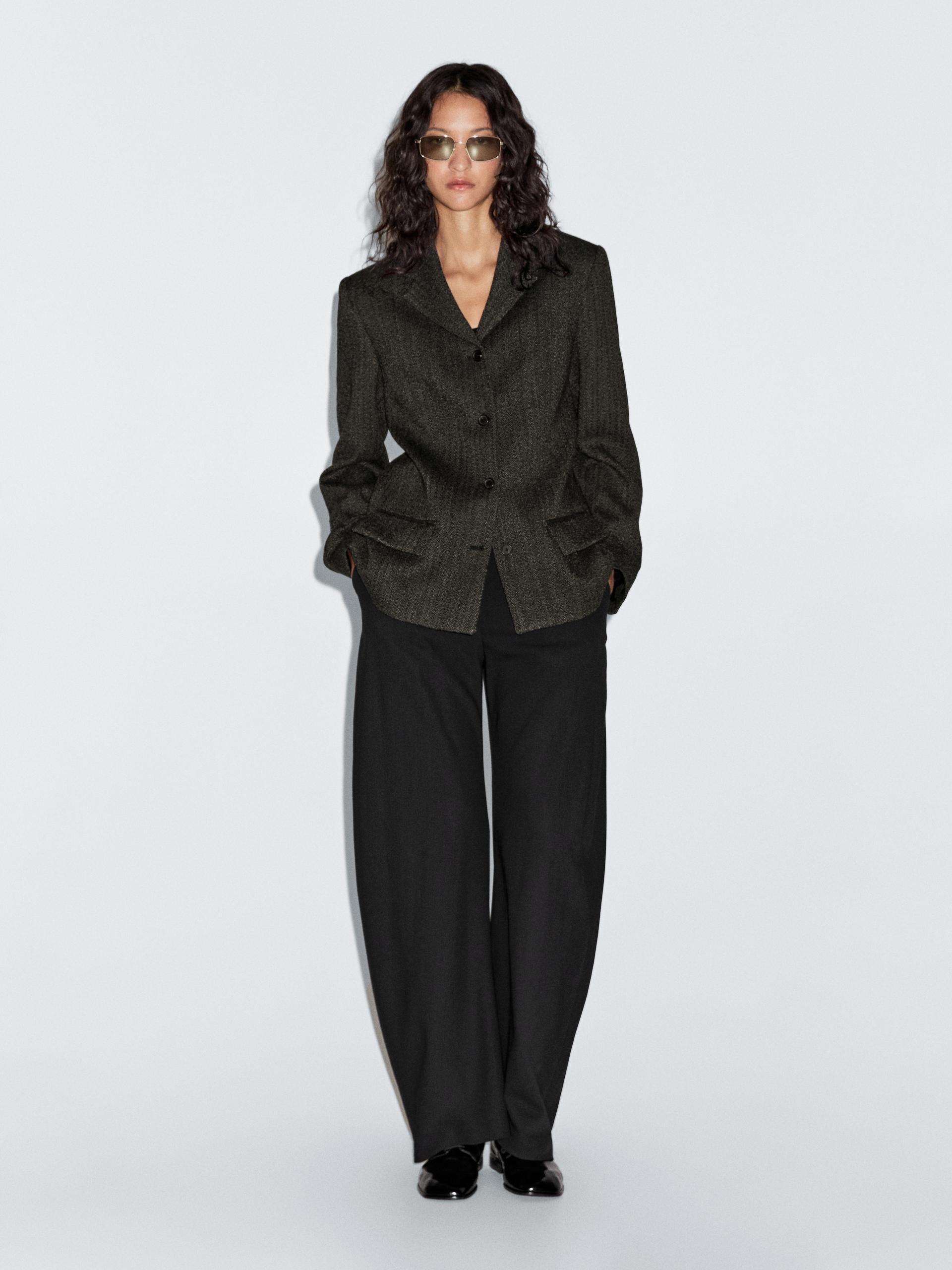 Americana Espiga Mezcla Lana - Marrón - 34 - Massimo Dutti - Mujer