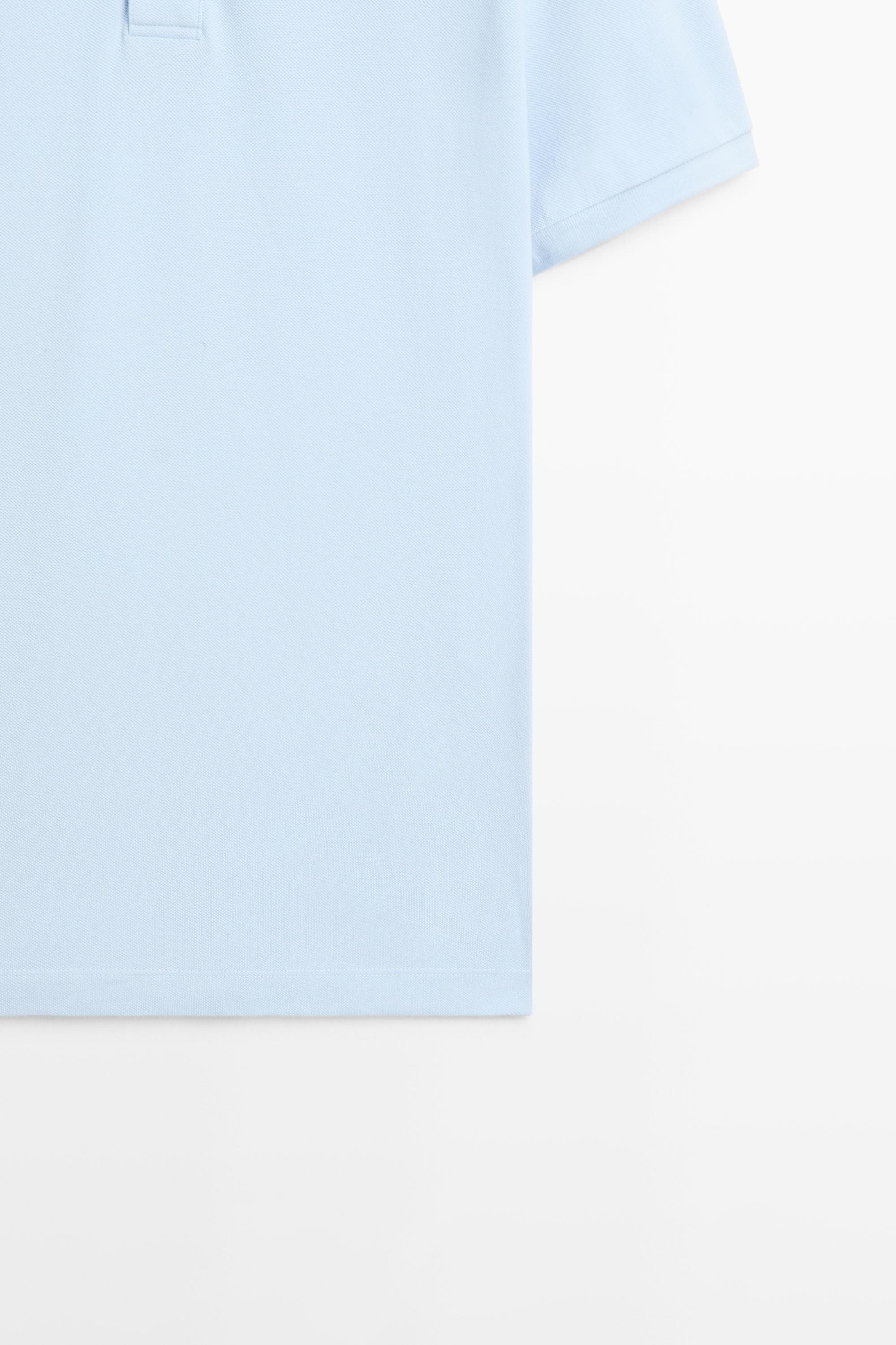 Micro-textured cotton piqué polo shirt — Light Blue