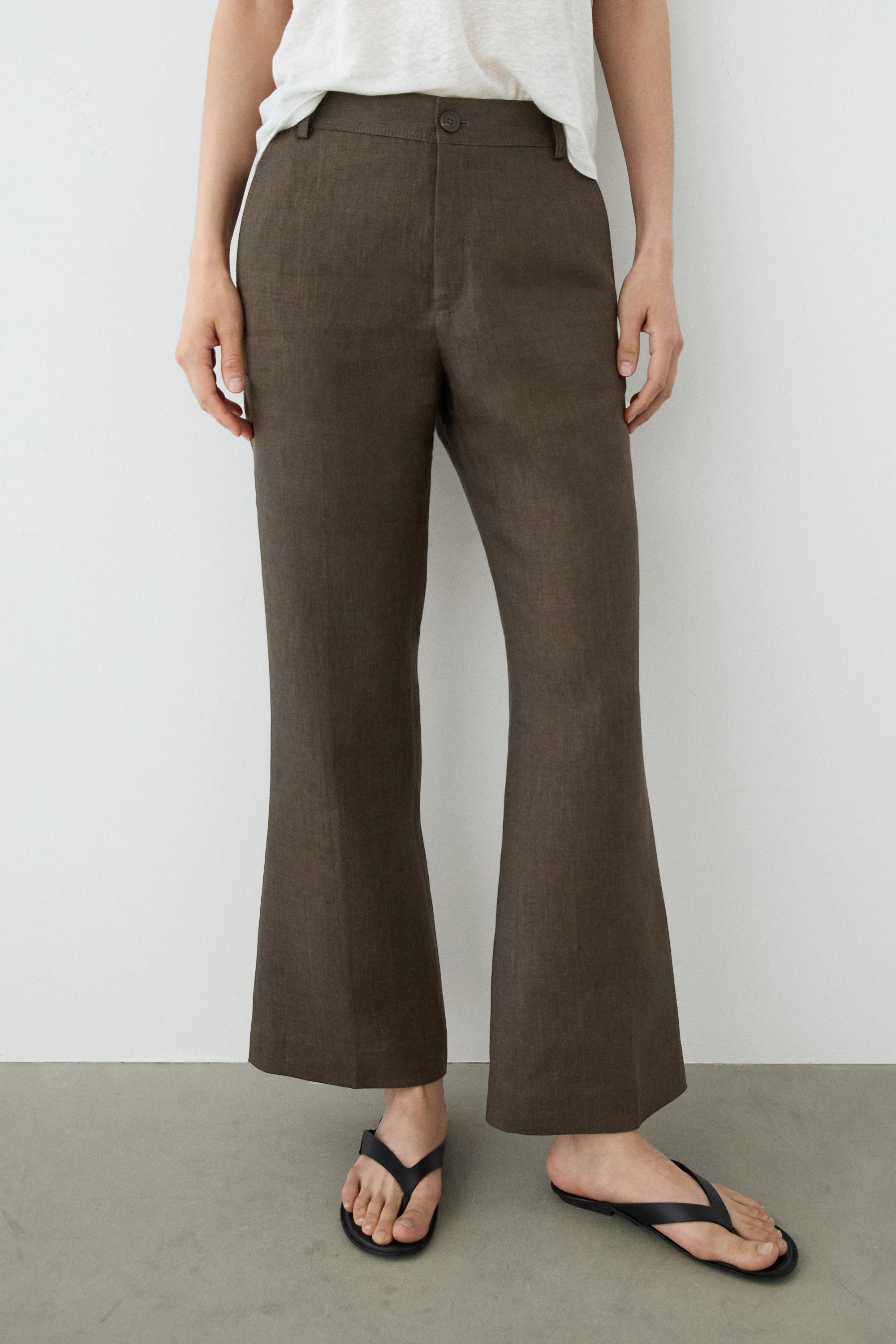 Kick flare cropped linen trousers — GREEN MARL (alternate view)