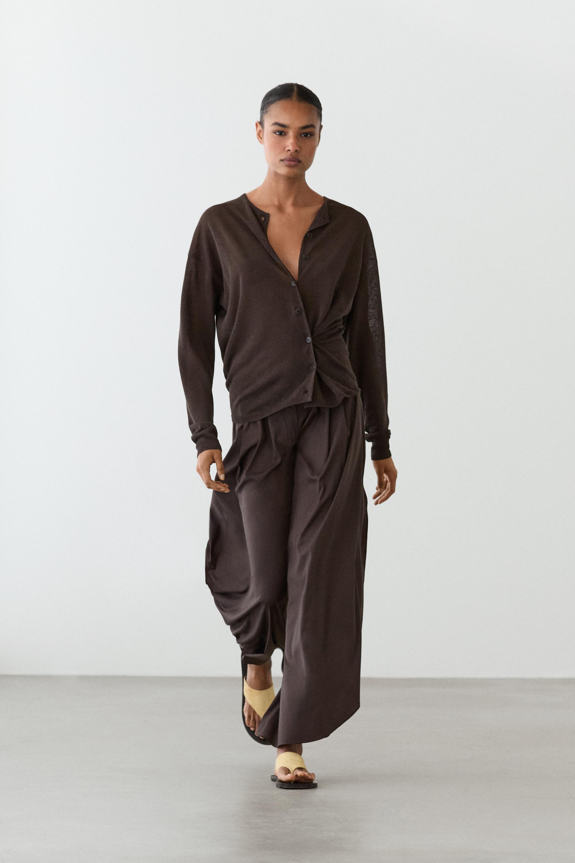 Cardigan boutonné en mélange de lin