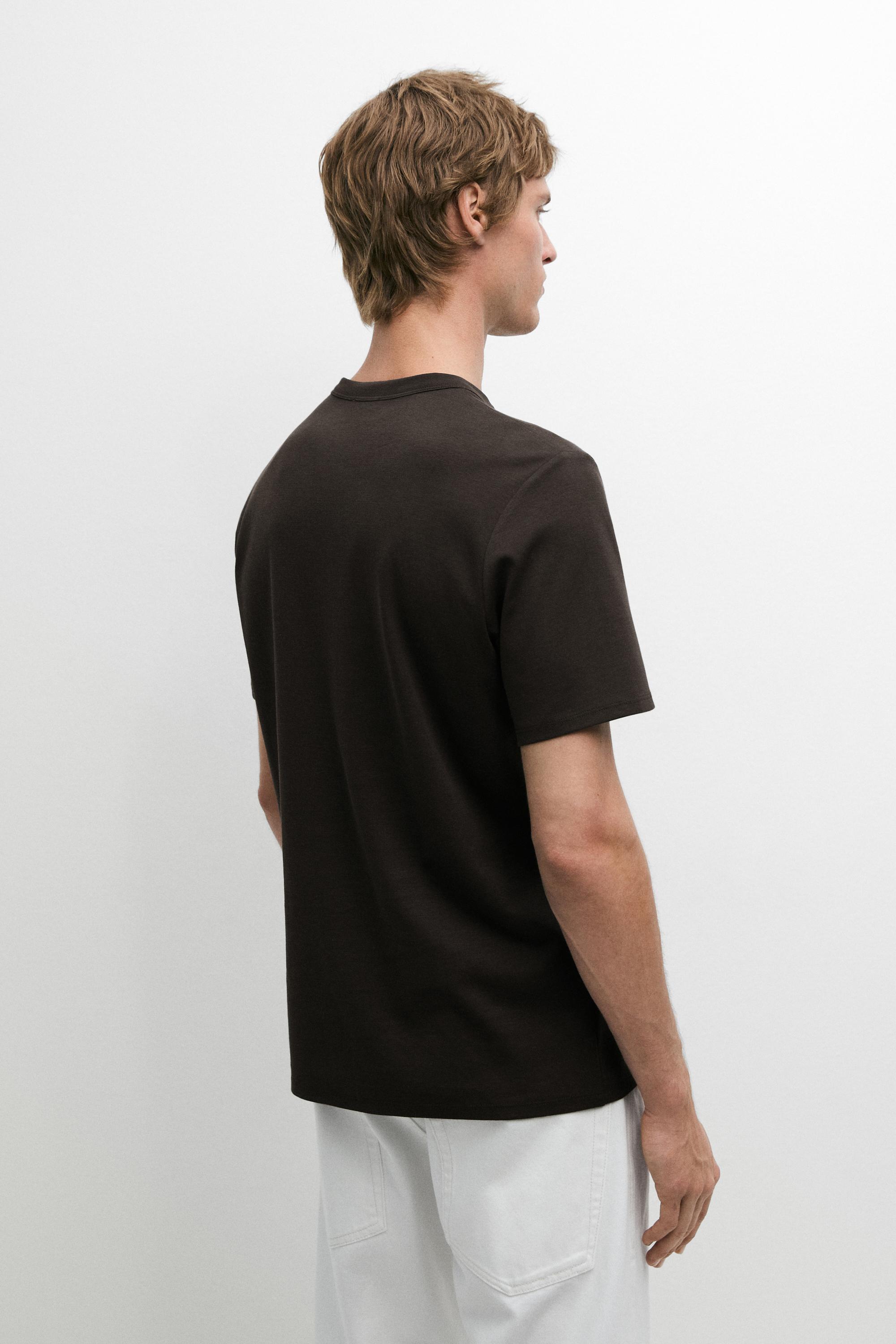 Short sleeve cotton and silk T-shirt — CHARCOAL GREY