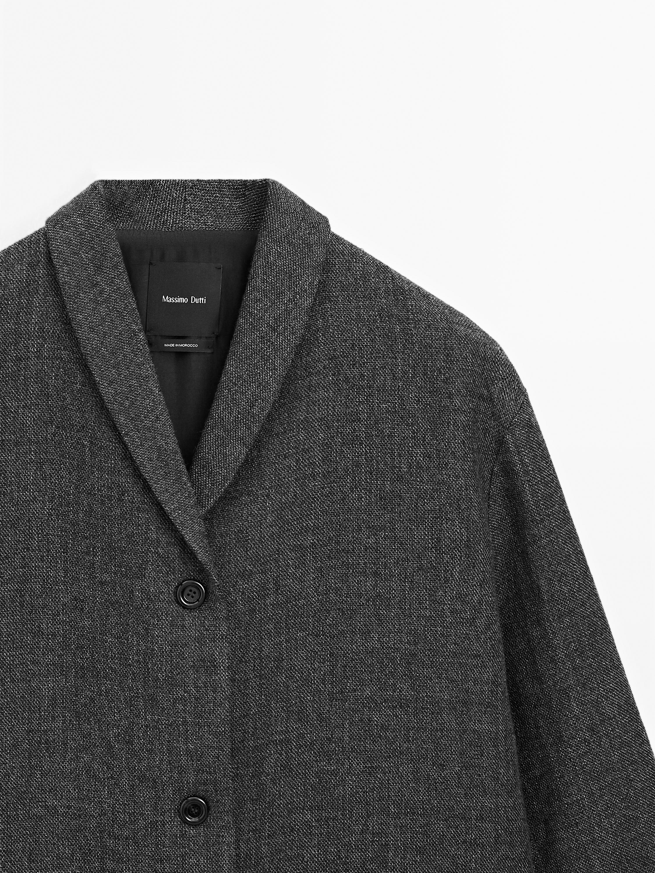 Mid-length wool blend coat with lapel collar