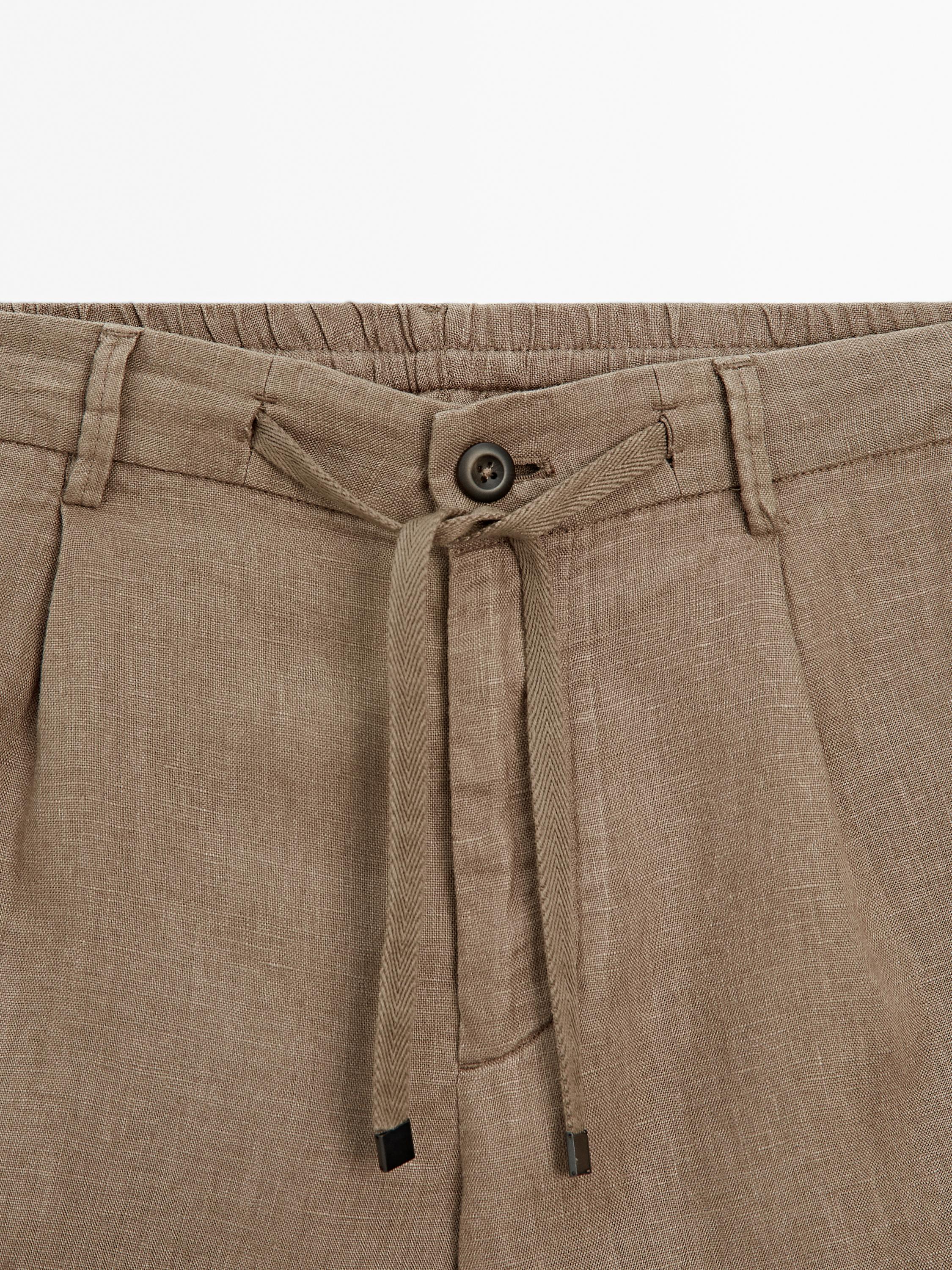 100% linen semi-jogger fit Bermuda shorts