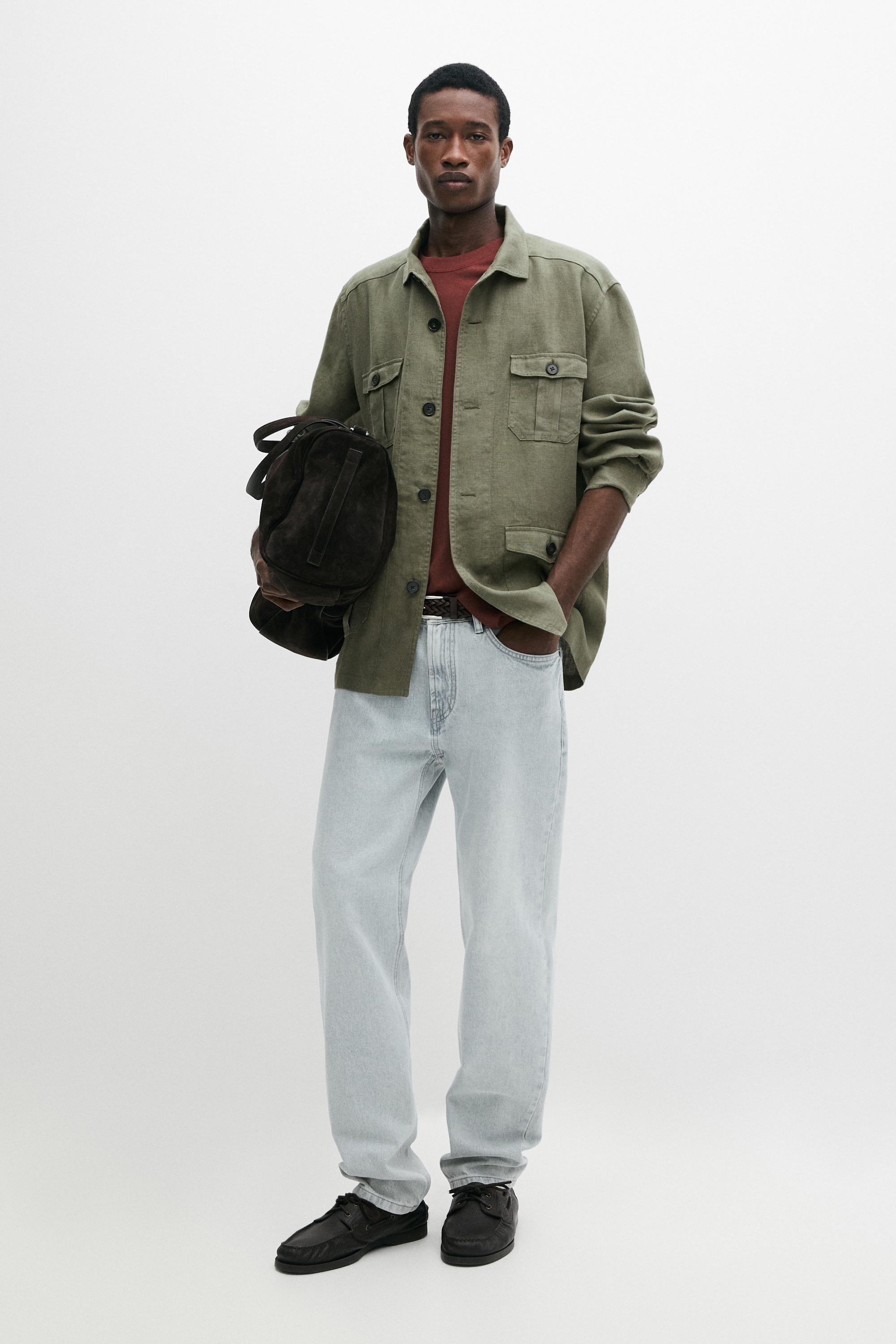 Πουκαμίσα από βαρύ λινό με λεπτομέρεια τσέπες