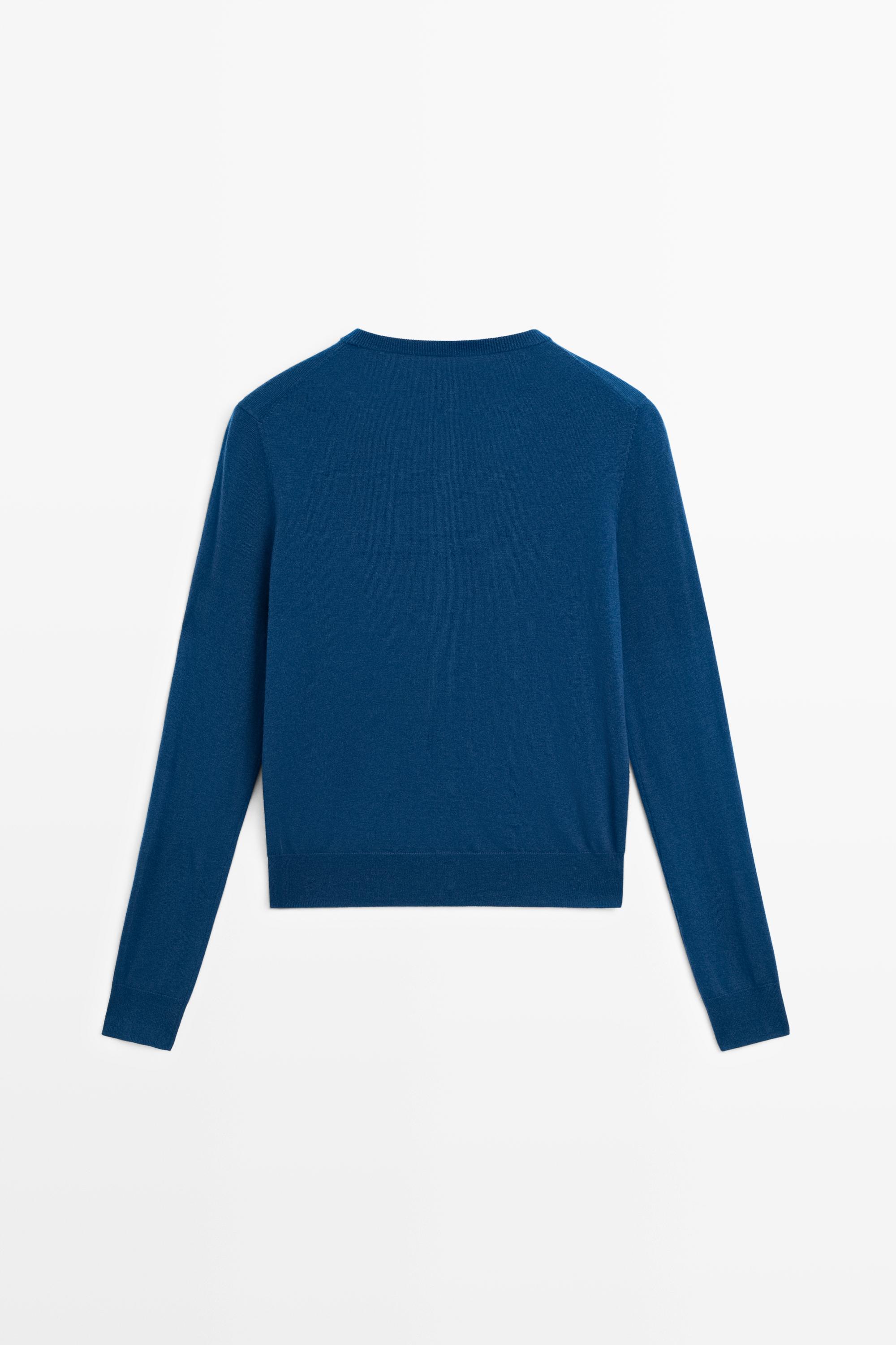 Fine-knit round neck cardigan — DEEP BLUE