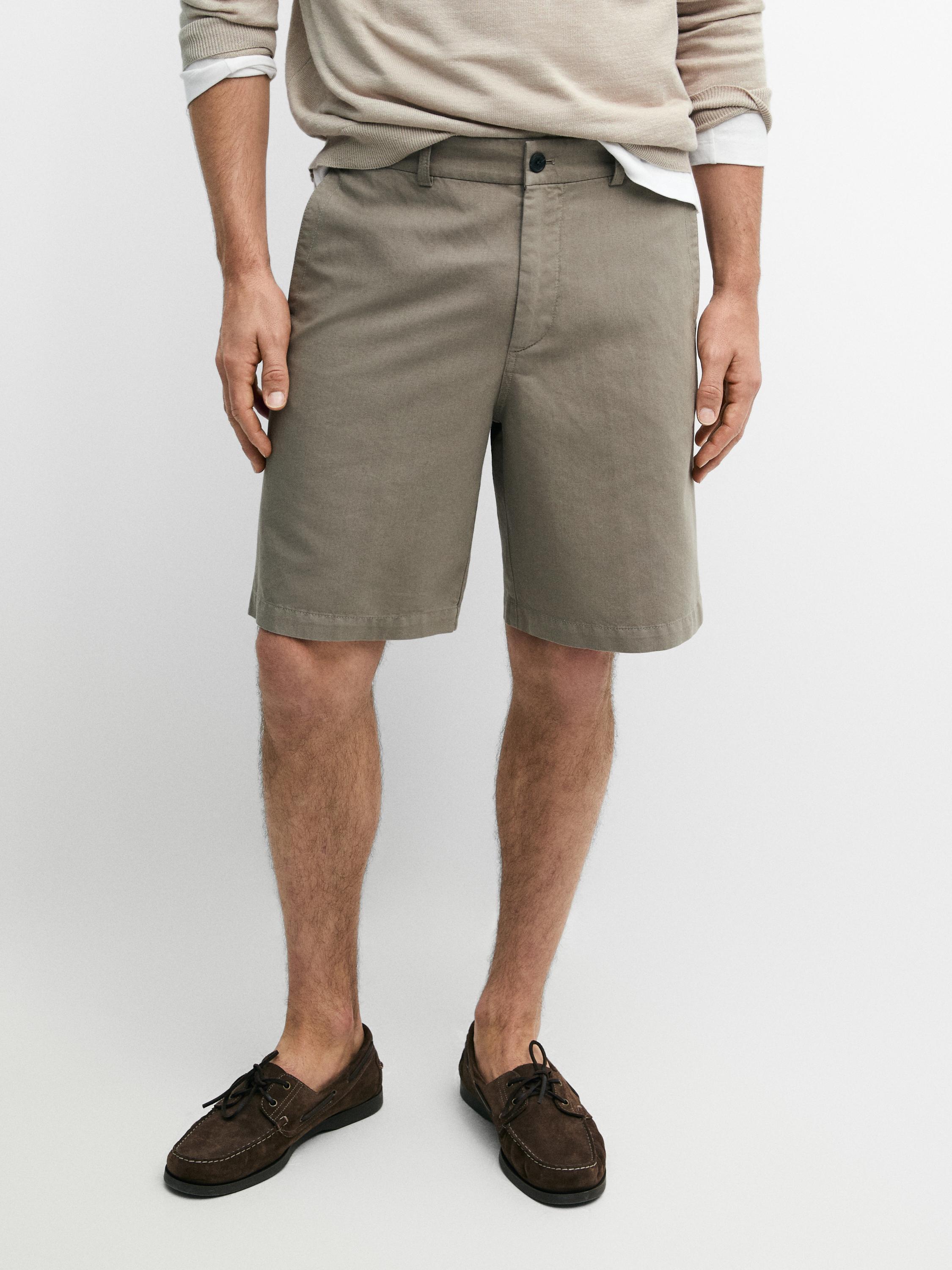 Linen blend Bermuda shorts — PALE KHAKI