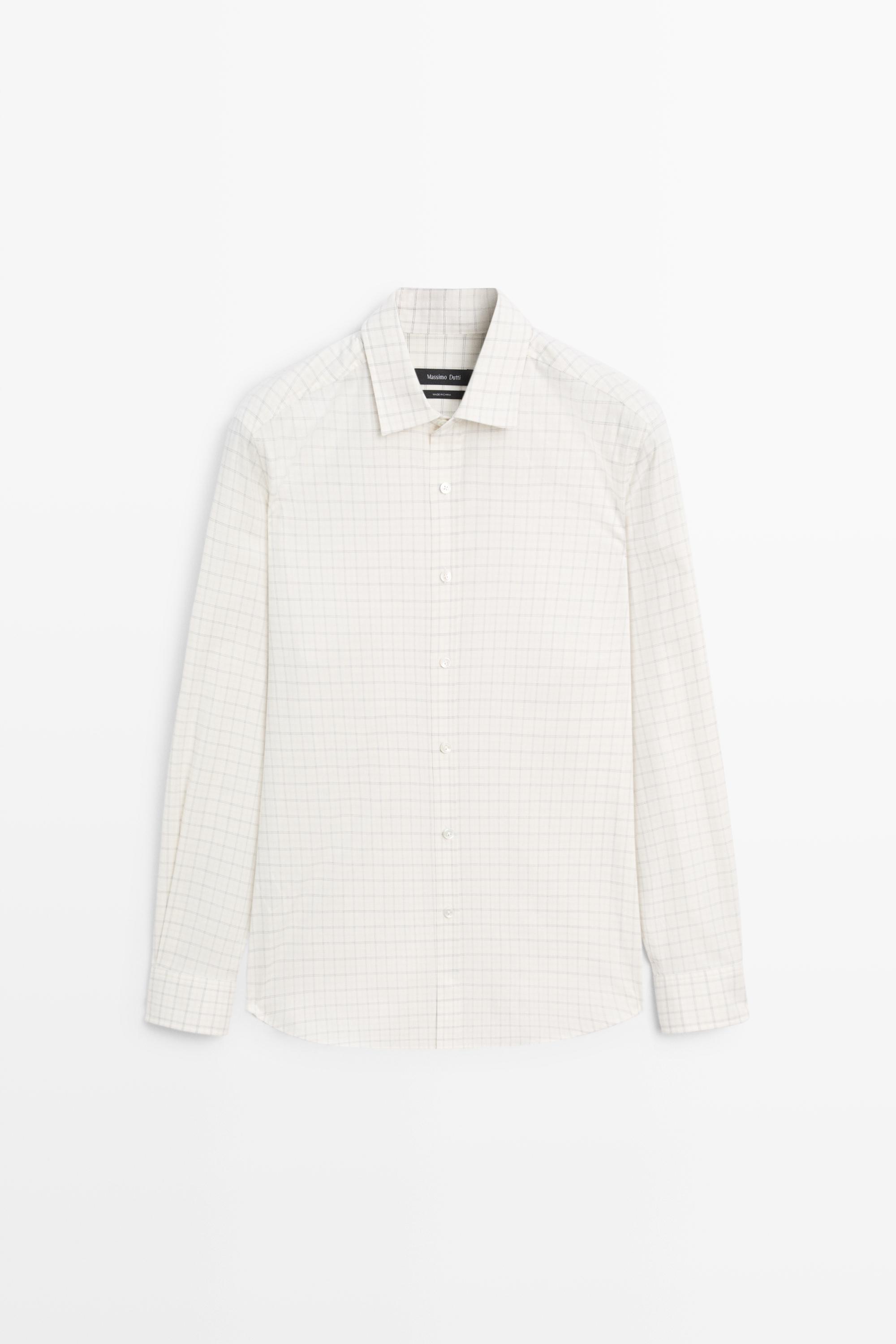 100% Cotton Regular Fit Check Shirt — Ecru