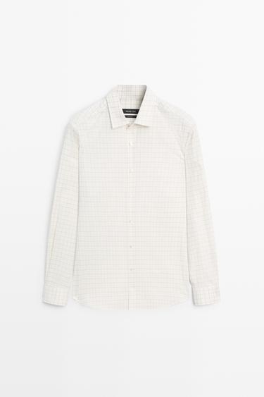 100% Cotton Regular Fit Check Shirt — Ecru 2