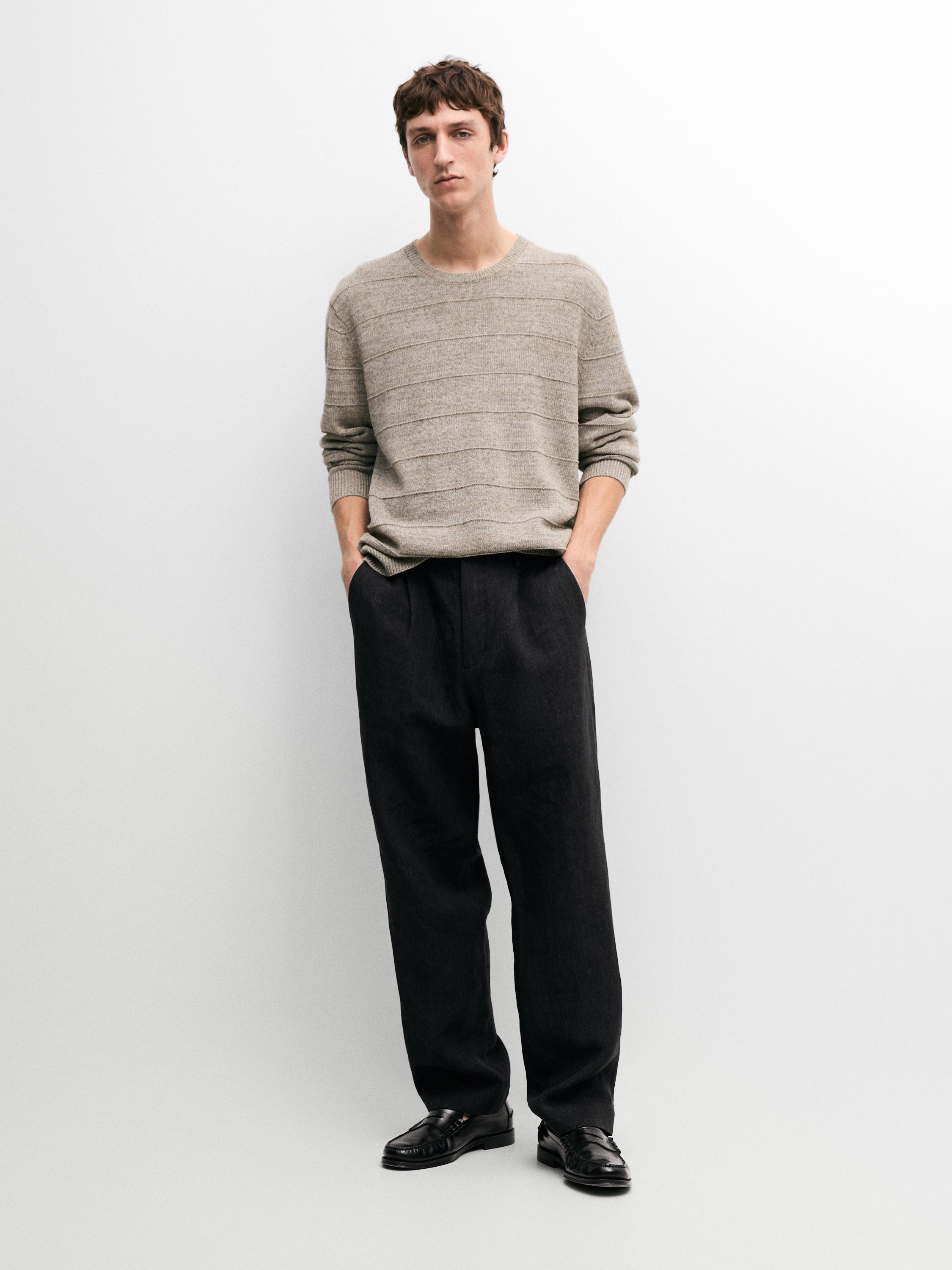Total look linen trousers with flecked detail — DARK BLUE