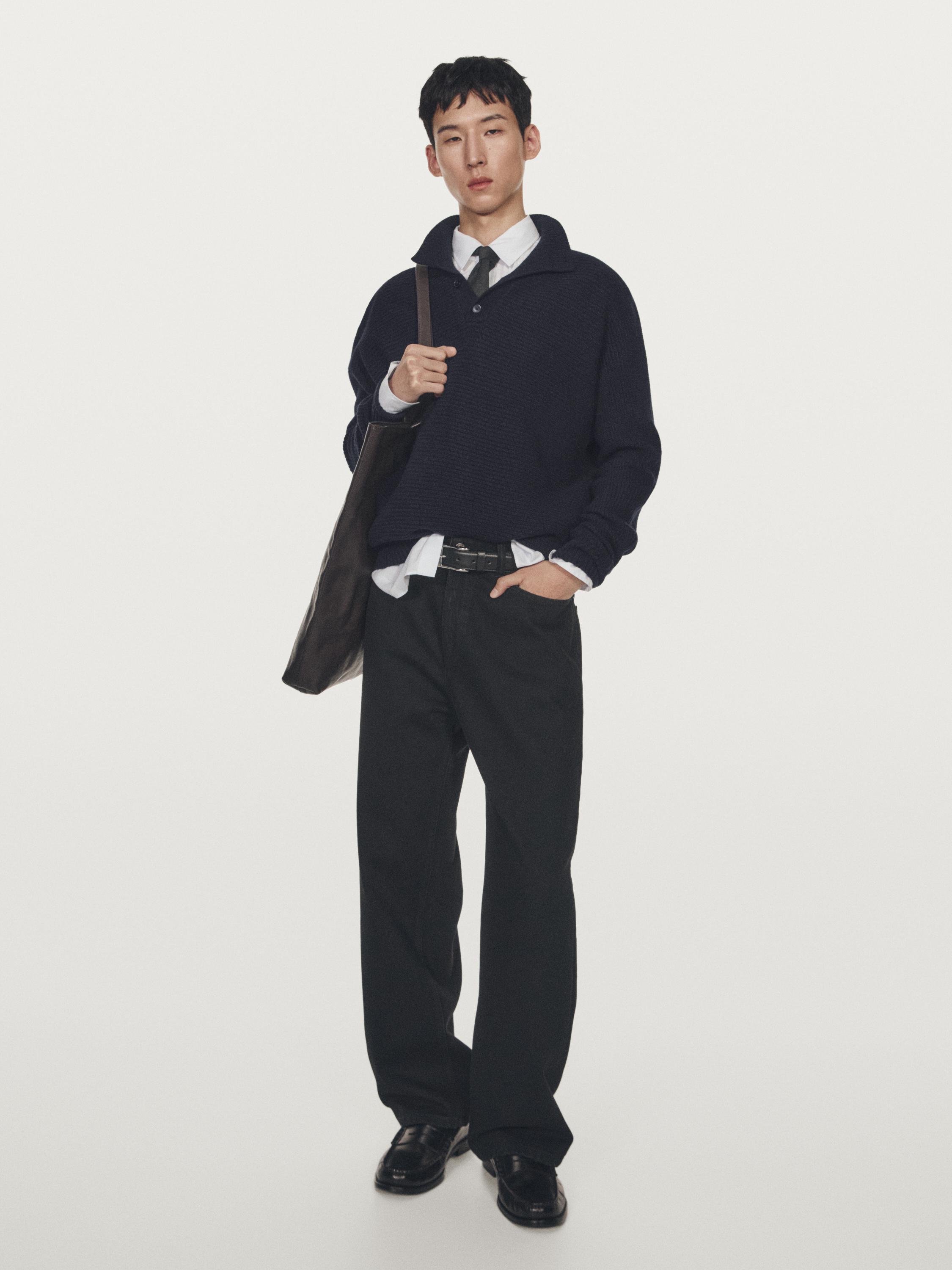 울 블렌드 니트 폴로 스웨터