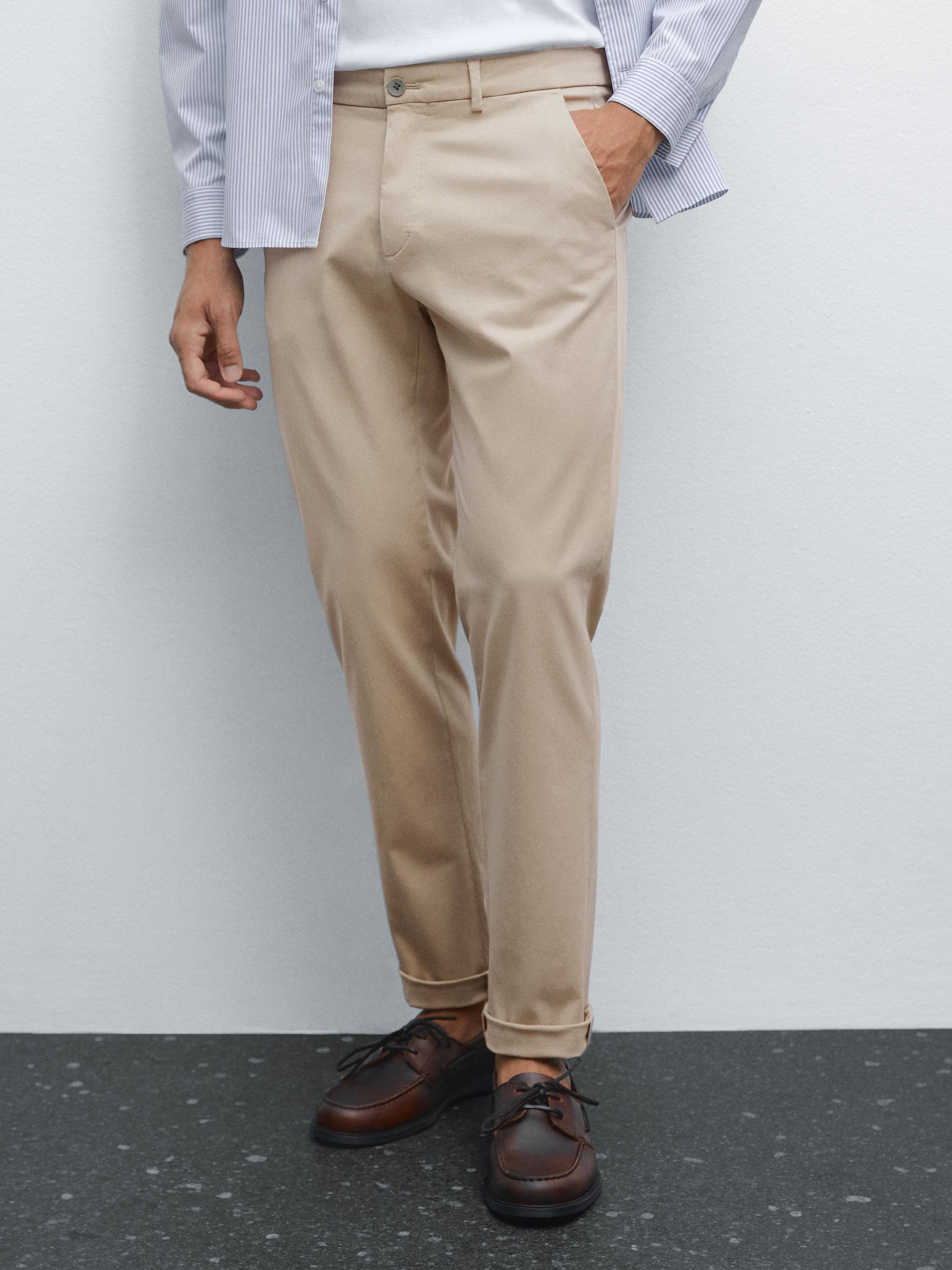 Cotton blend slim fit trousers