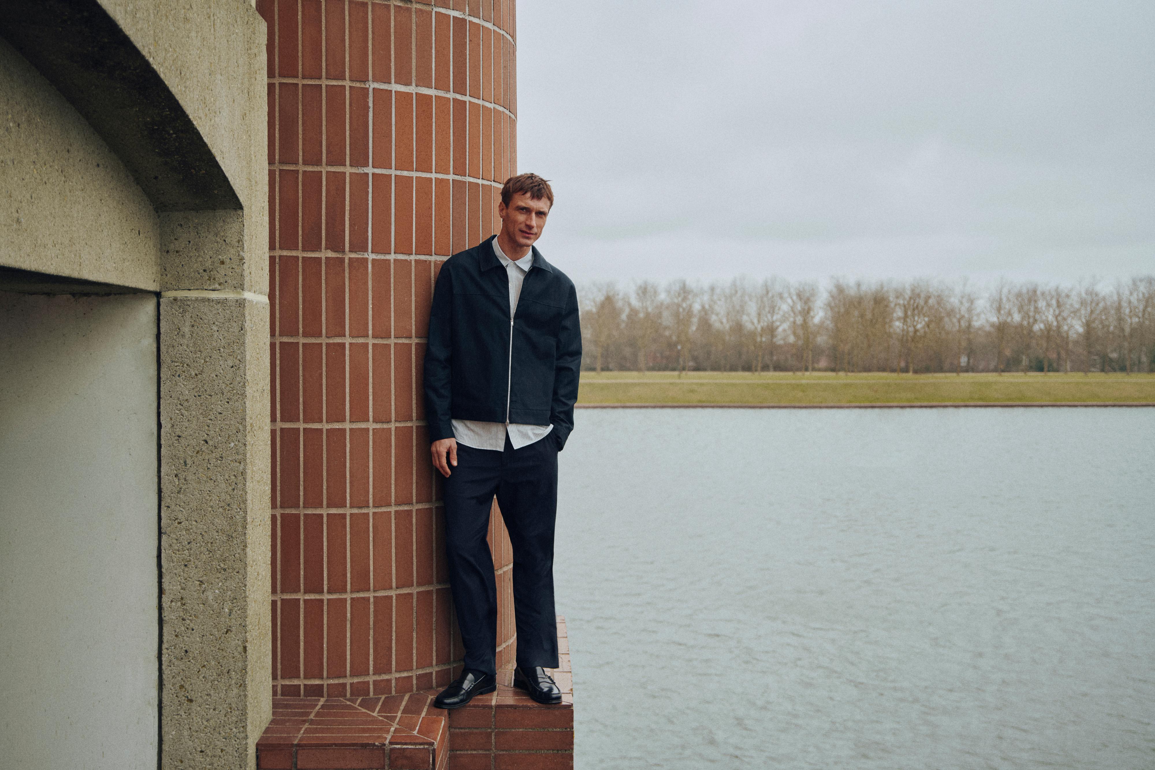 Cotton blend jacket — NAVY BLUE