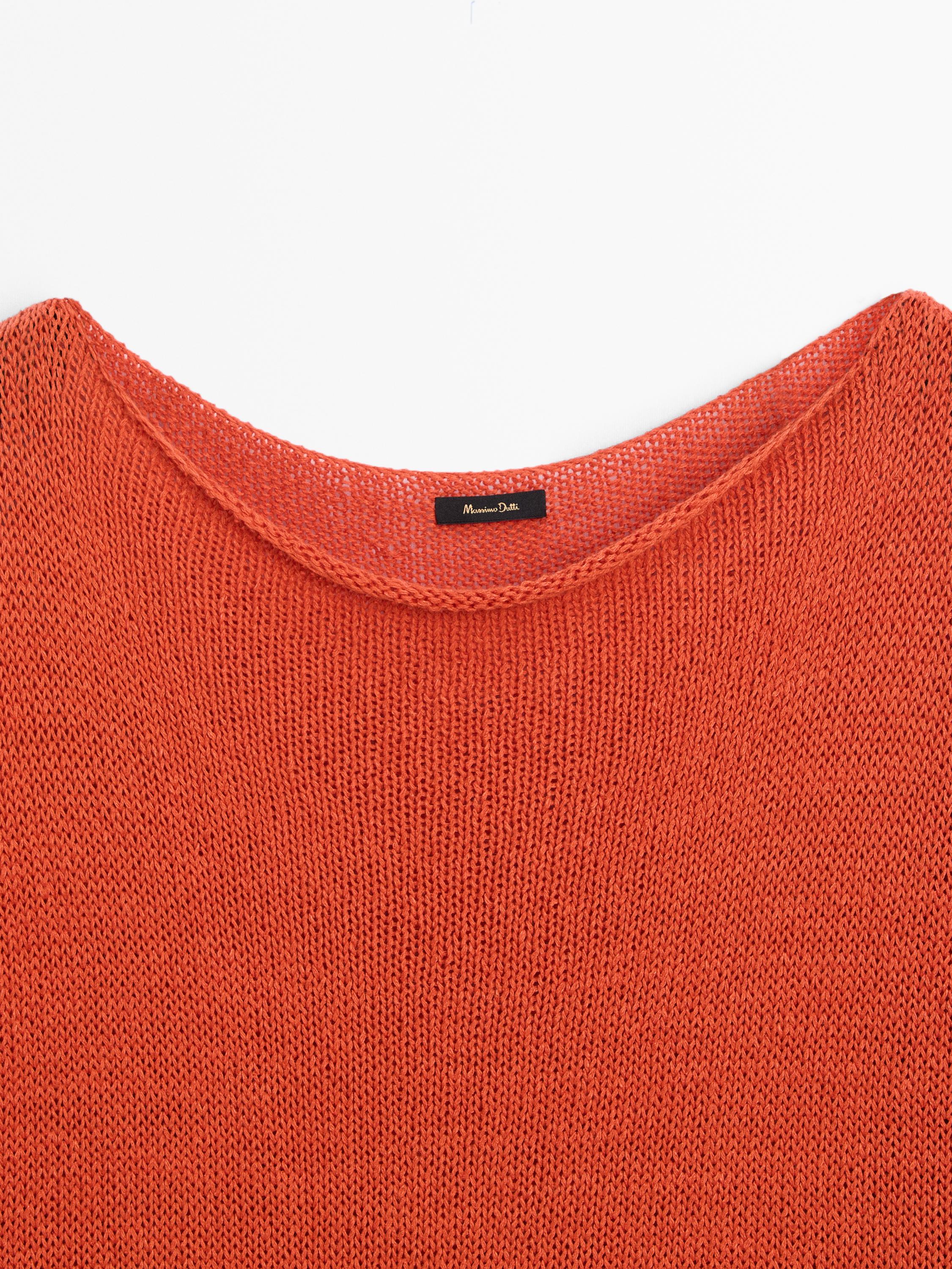 Linen blend boat neck knit sweater