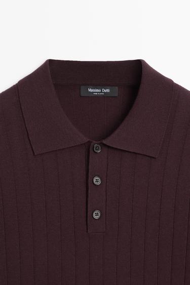 Ribbed knit cotton blend polo shirt — BURGUNDY 4