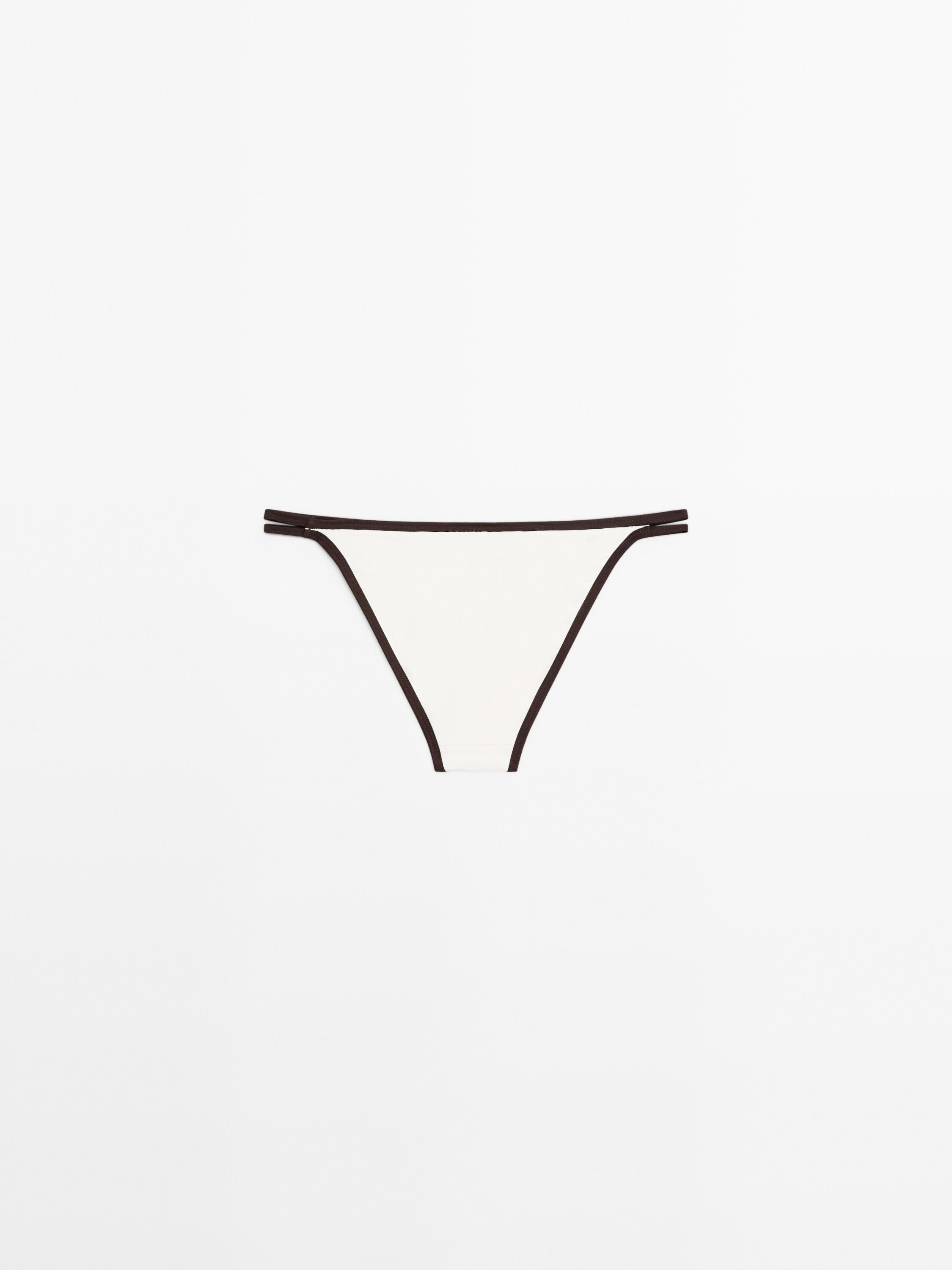 Contrast double strap bikini bottoms