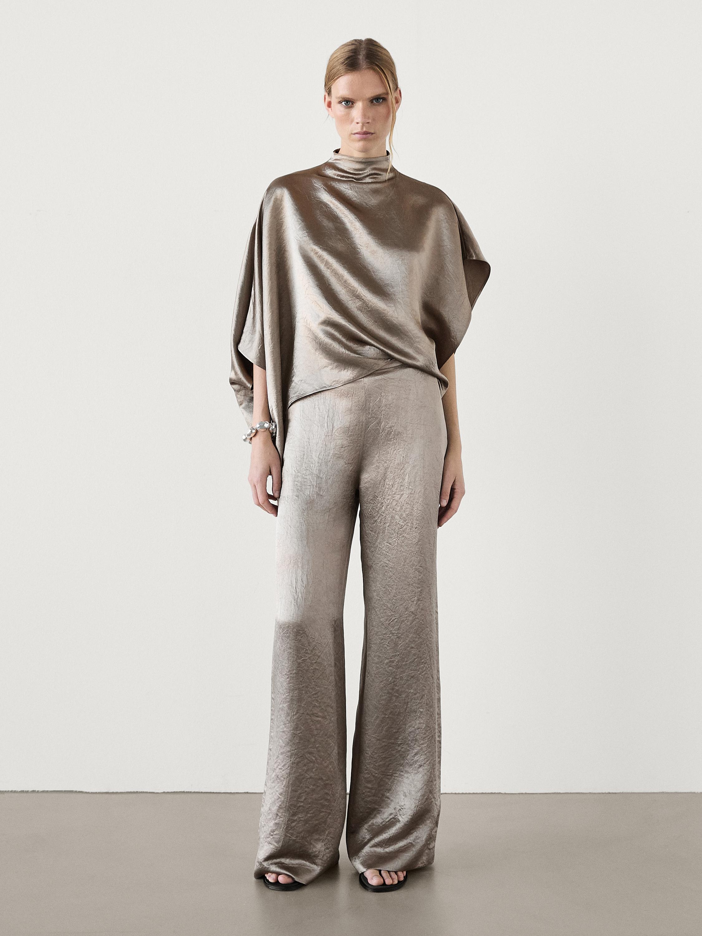 Satin trousers with clean waist