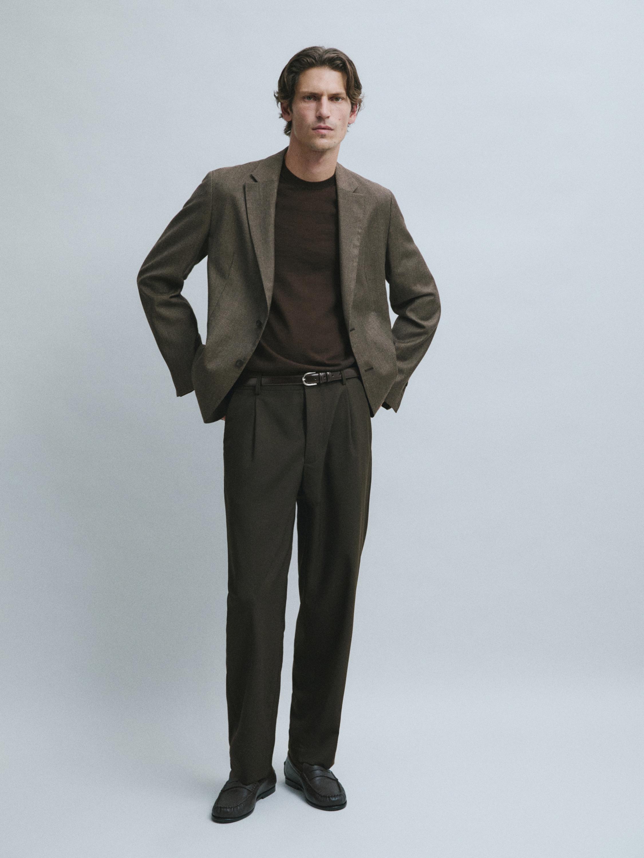 100% wool relaxed fit pants — BROWN