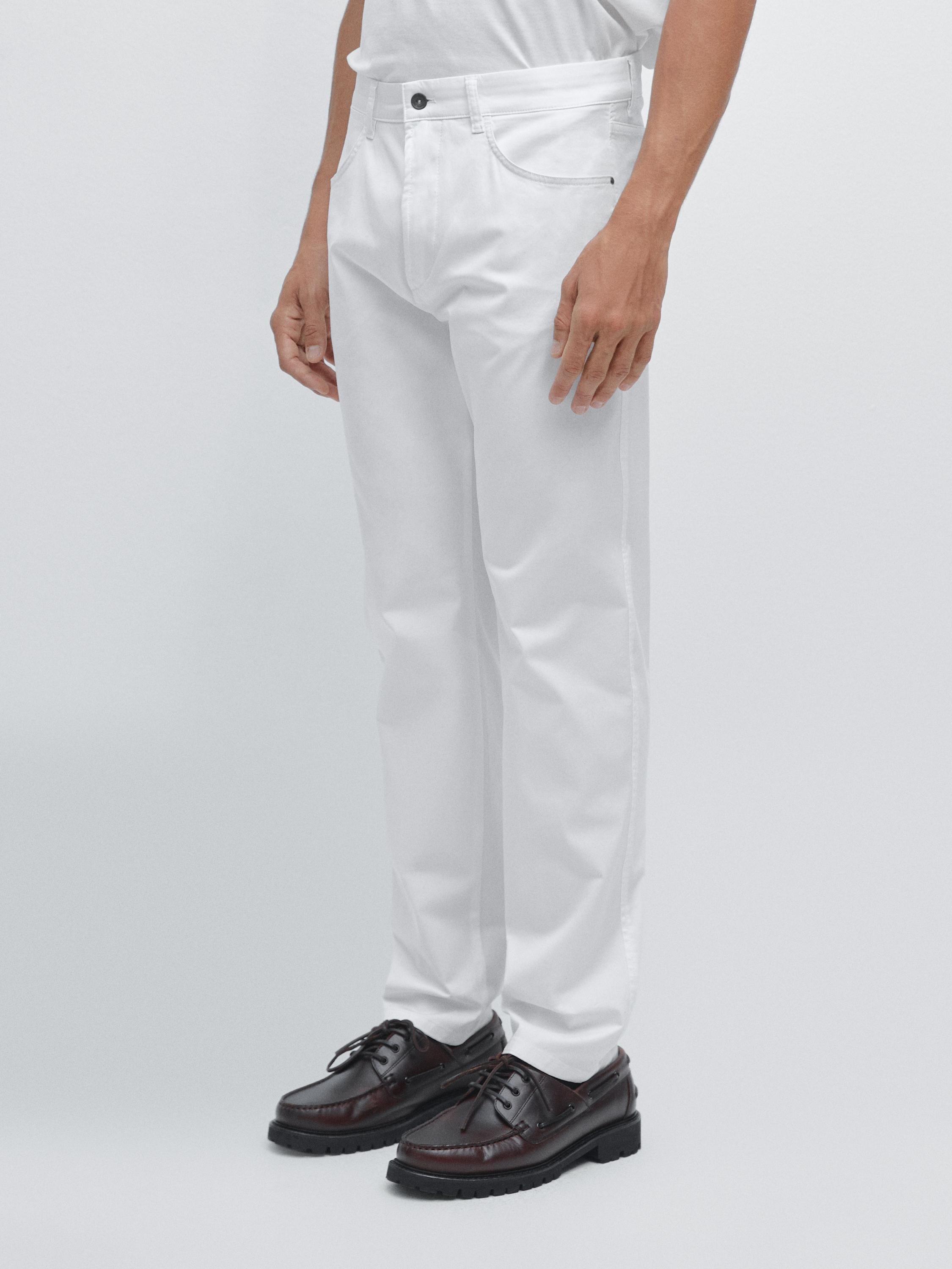 Slim-fit lightweight textured weave denim trousers