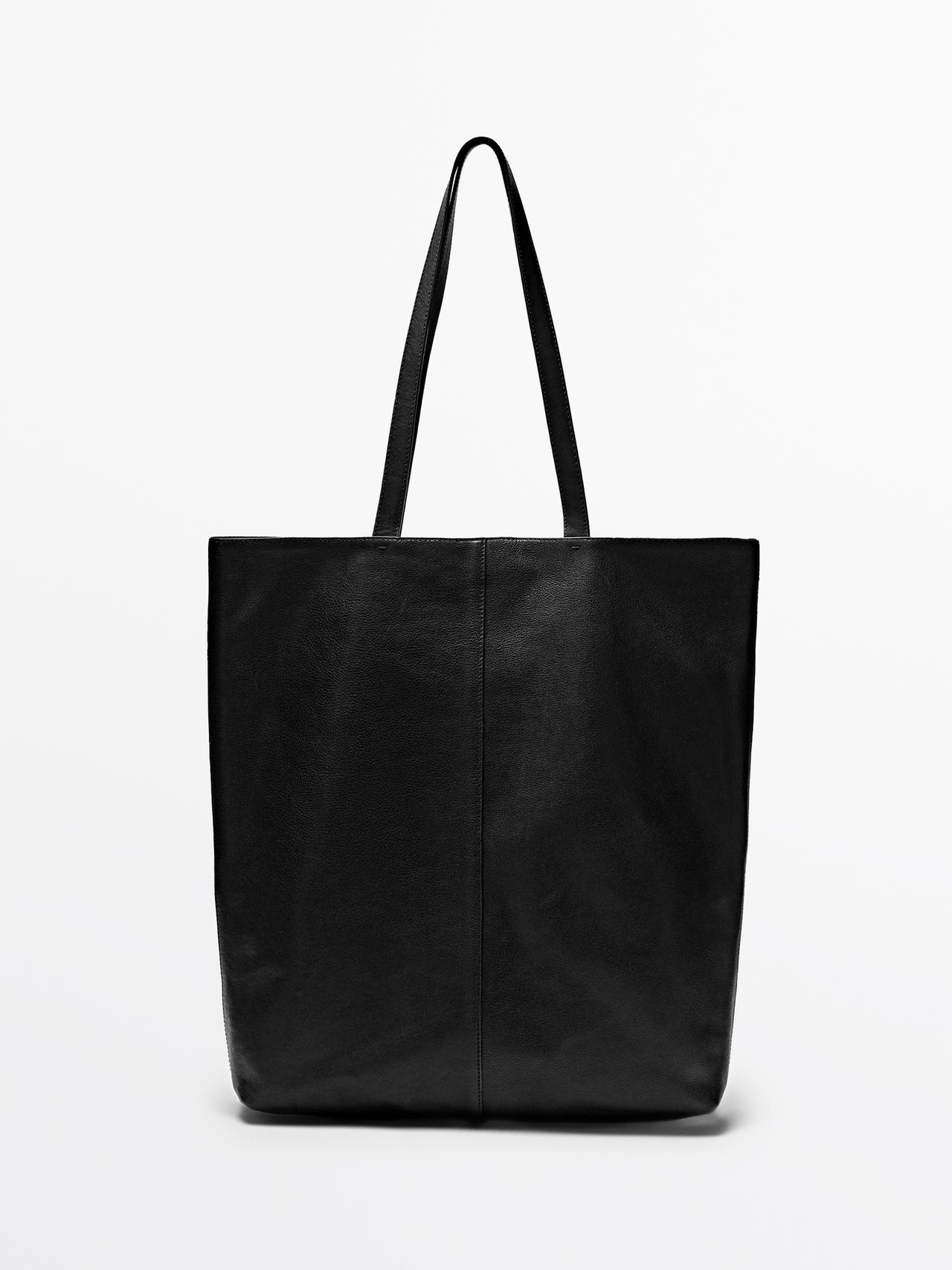 Massimo Dutti - Herre - Shoppertaske I Nappaskind - Sort - 01