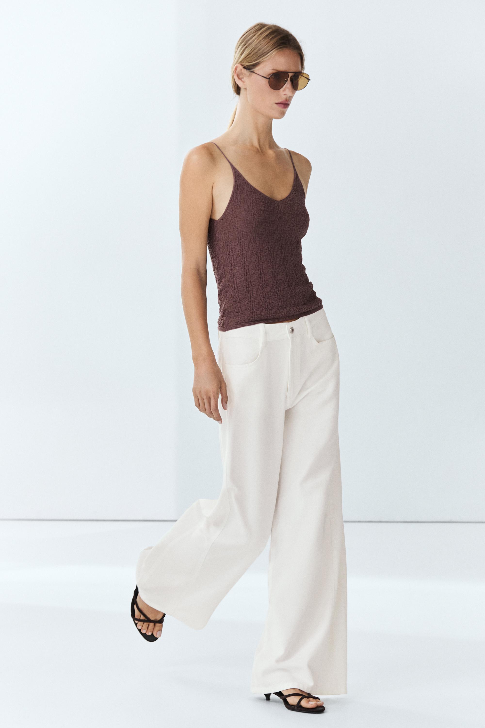 100% cotton textured strappy top — PINK MARL