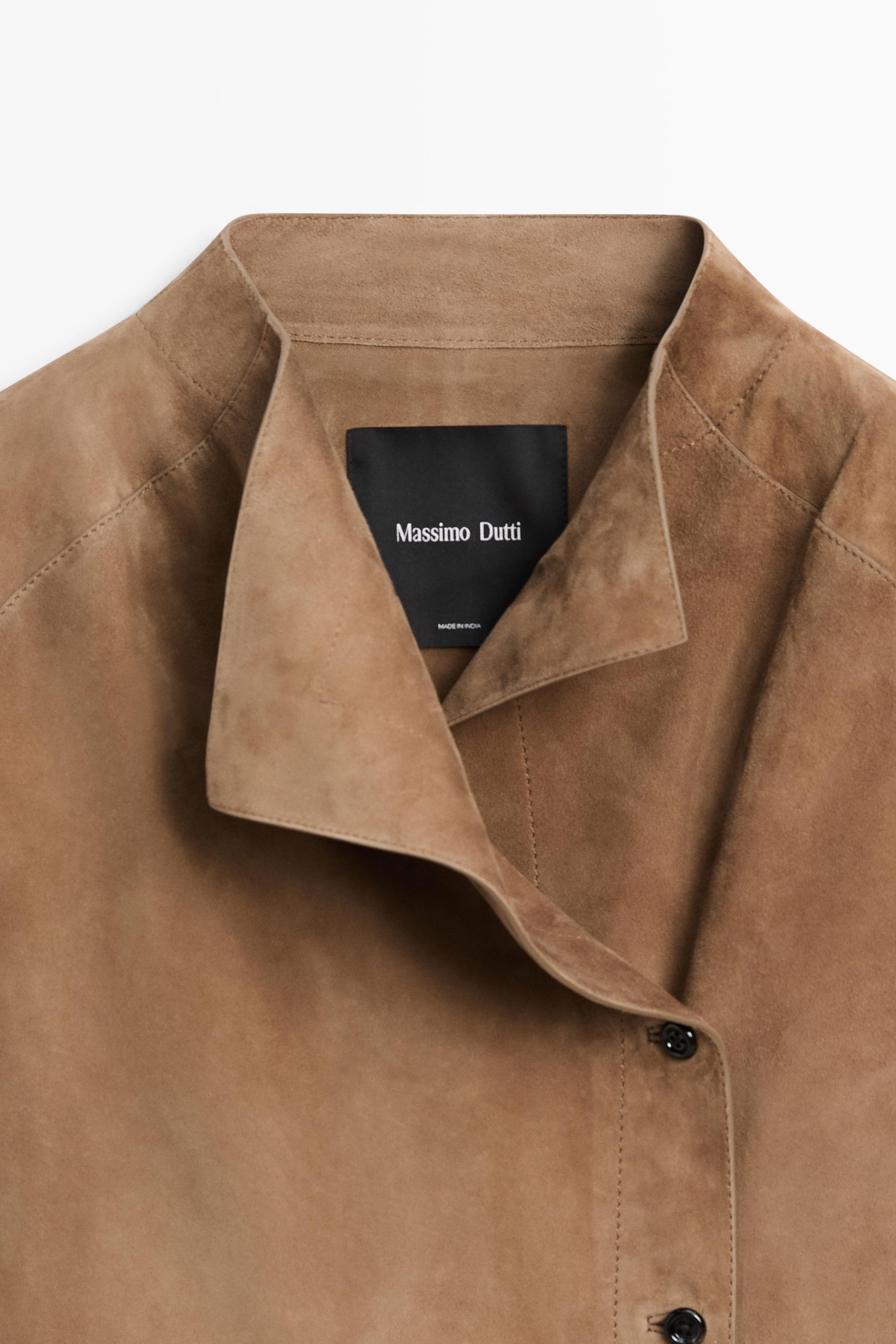 Suede leather jacket with drawstring — SAND