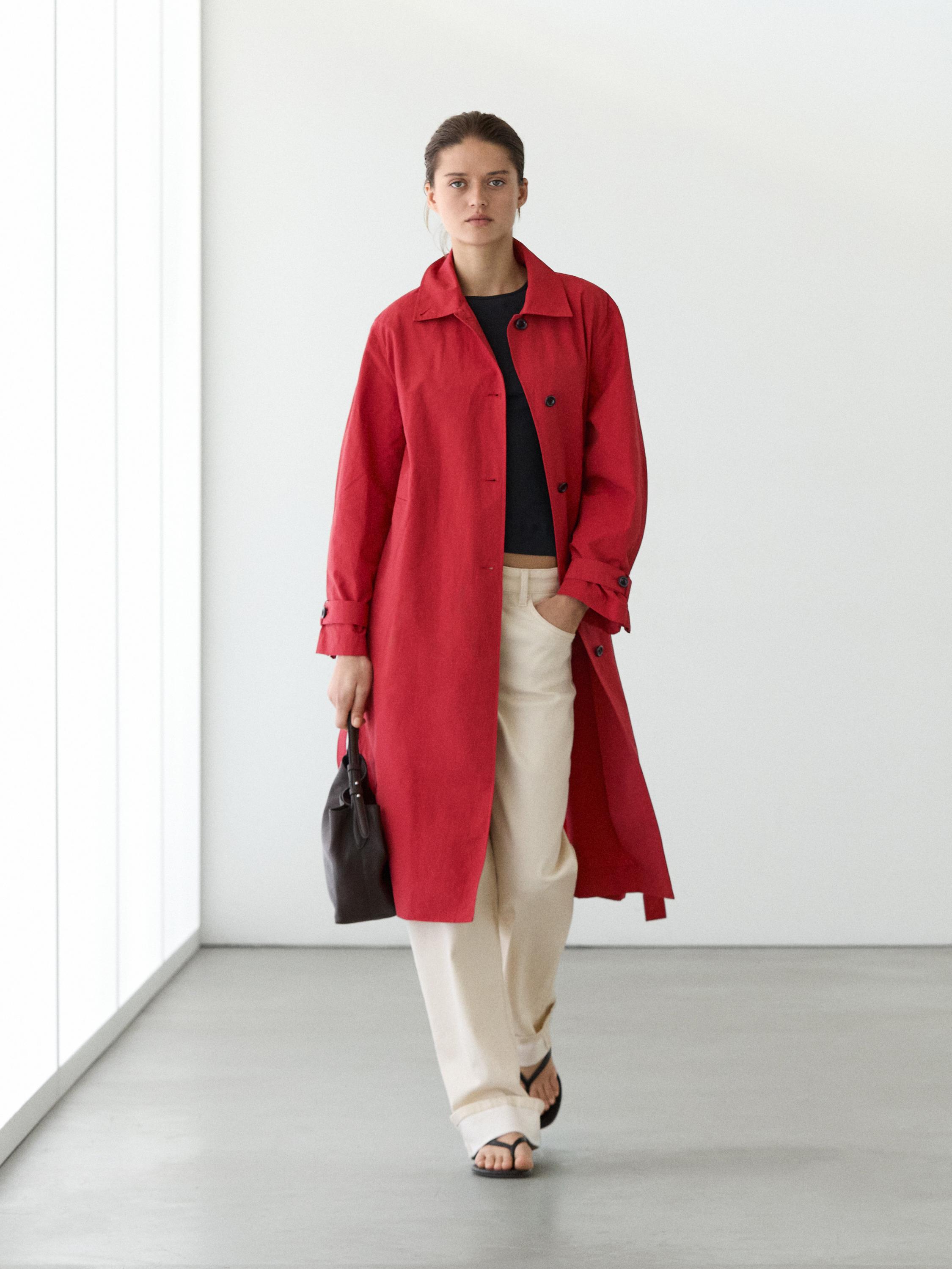 Technical cotton trench coat — RED