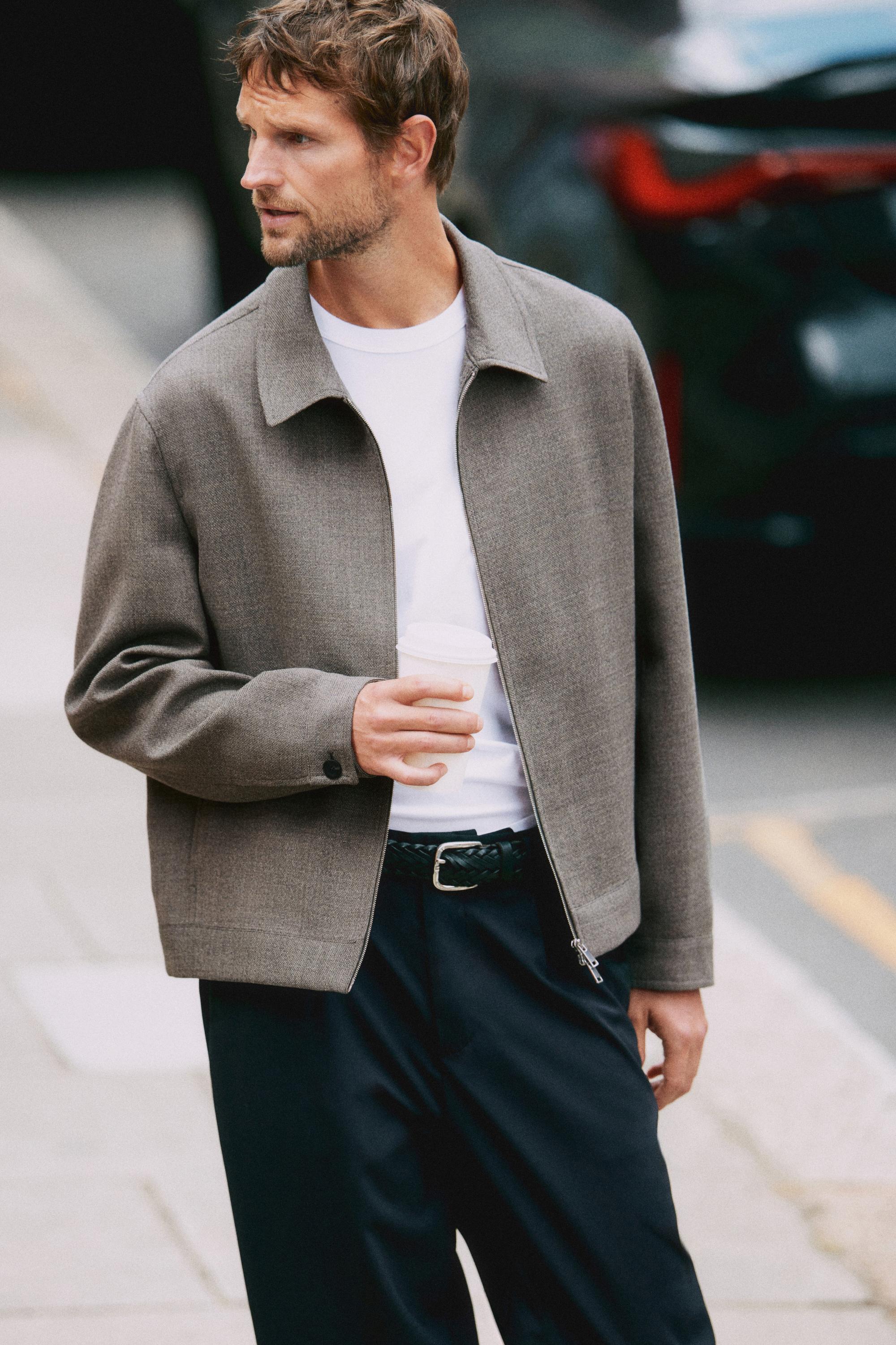 100% wool structured jacket — Greyish green